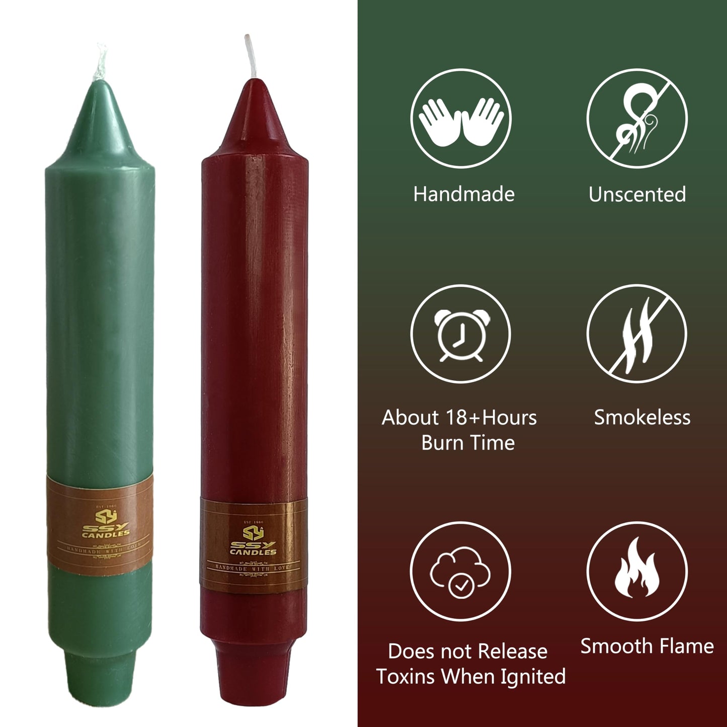7 Inch Red Green Short Taper Candles Set of 4, Handmade Unscented Tapered Candles, Candle Stick Dinner Candles for Wedding Table Candlesticks Home Decor