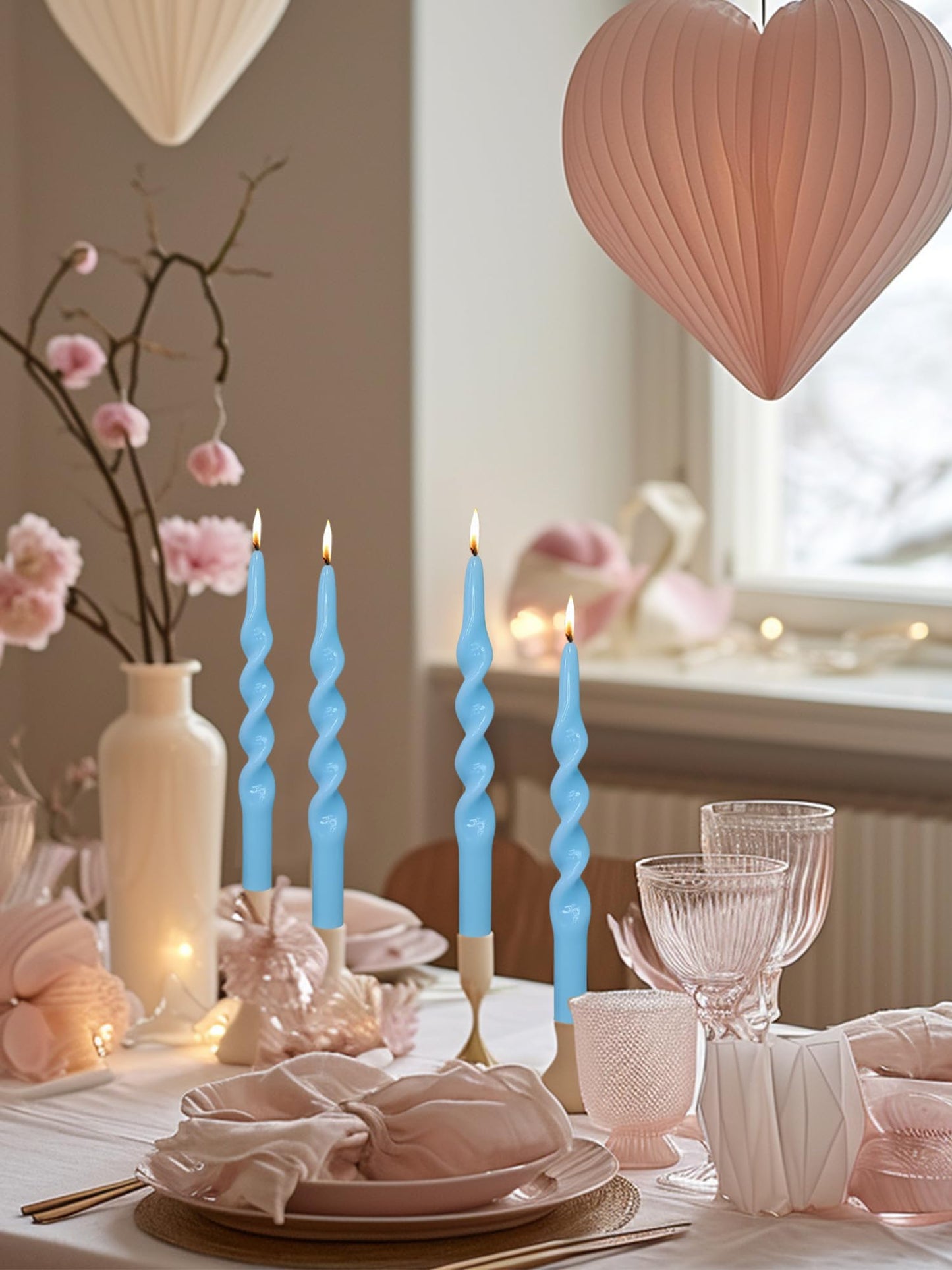 LPUSA Blue Taper Candle Sticks Spiral Tapered Candlesticks- Handmade Twisted Taper Candles for Table Decor Housewarming Gift Idea-10 Inch,4pcs(Bule-B)