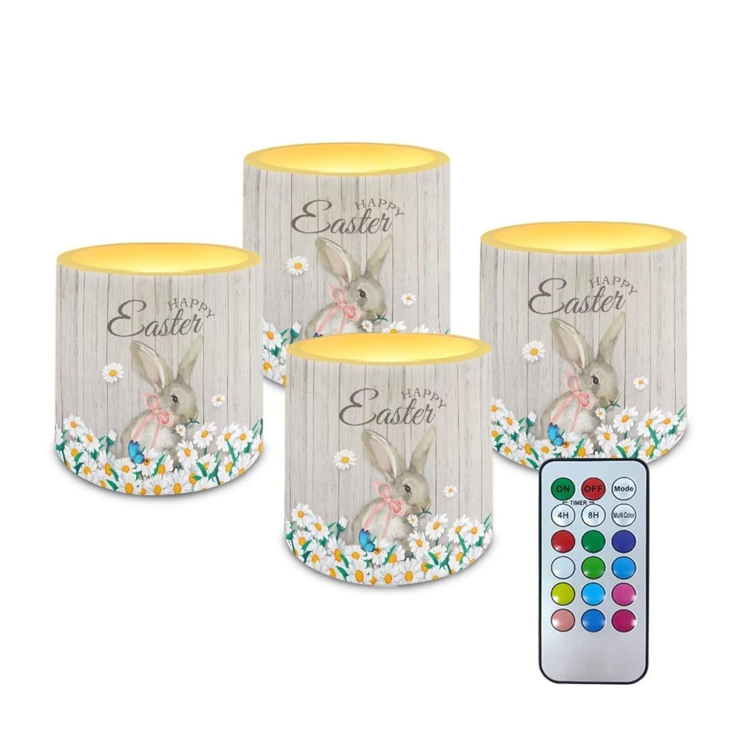 Merkmak Daisy Bunny Flameless Candles with Remote and Timer Battery Operated Flameless LED Pillar Candles for Indoor Outdoor Home Decoration Happy Easter Day Tealights
