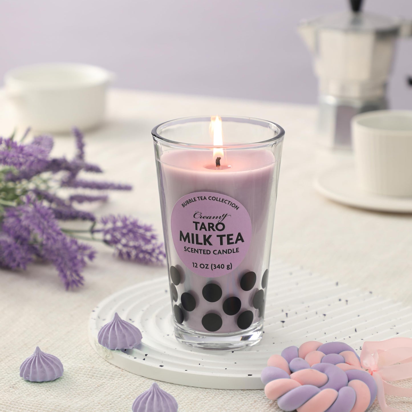 Boba Tea Candle,Taro Boba Tea Scented Candle,Bubble Candle,Valentines Day Brithday Funny Food Candles Gifts for Milk Tea Lovers,Taro 12oz