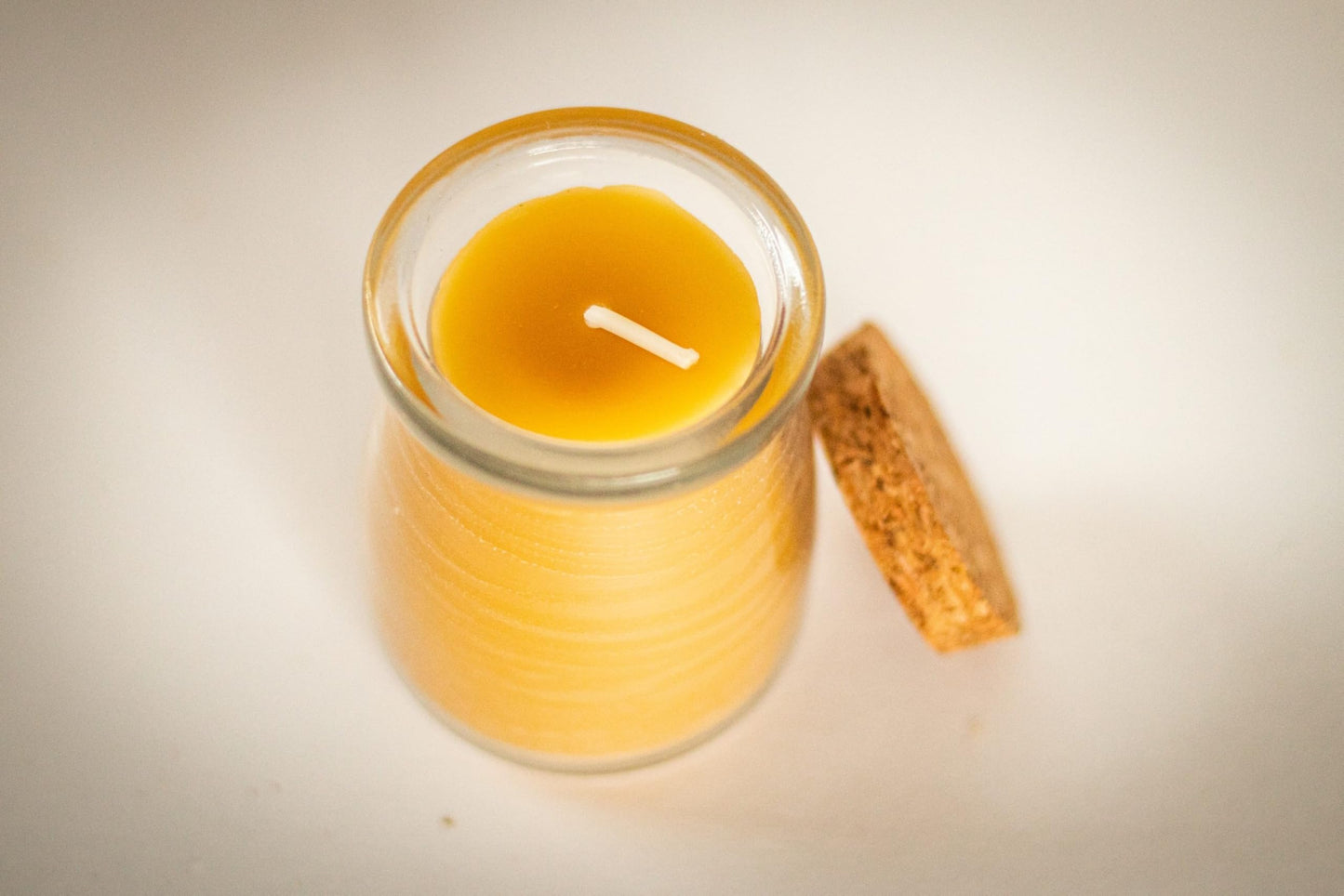 BeeTheLight Beeswax Jar Candle - 100% Pure USA Bees Wax in Glass Container with Cork Lid - Unscented - All Natural Light Honey Scent (3.3 oz w/Cork Lid, Unscented)