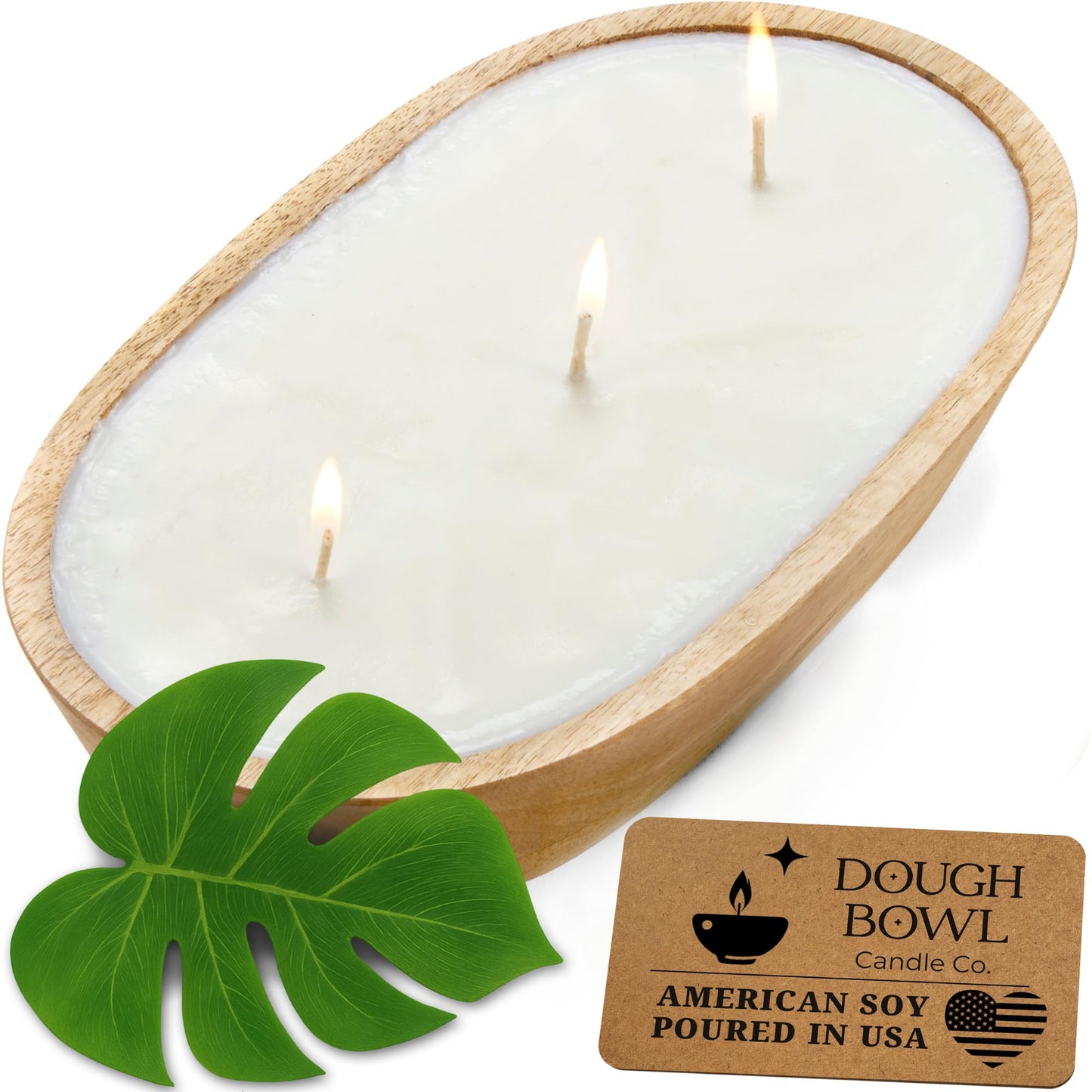 Dough Bowl Candle Co. Santal and Coconut Soy Candle - 3 Wick Rustic Farmhouse Coffee Table Decor, Odor Eliminator in Wooden Bowls, 20 Oz Wooden Dough Bowl Candle, All-Natural Gifts for Women and Men