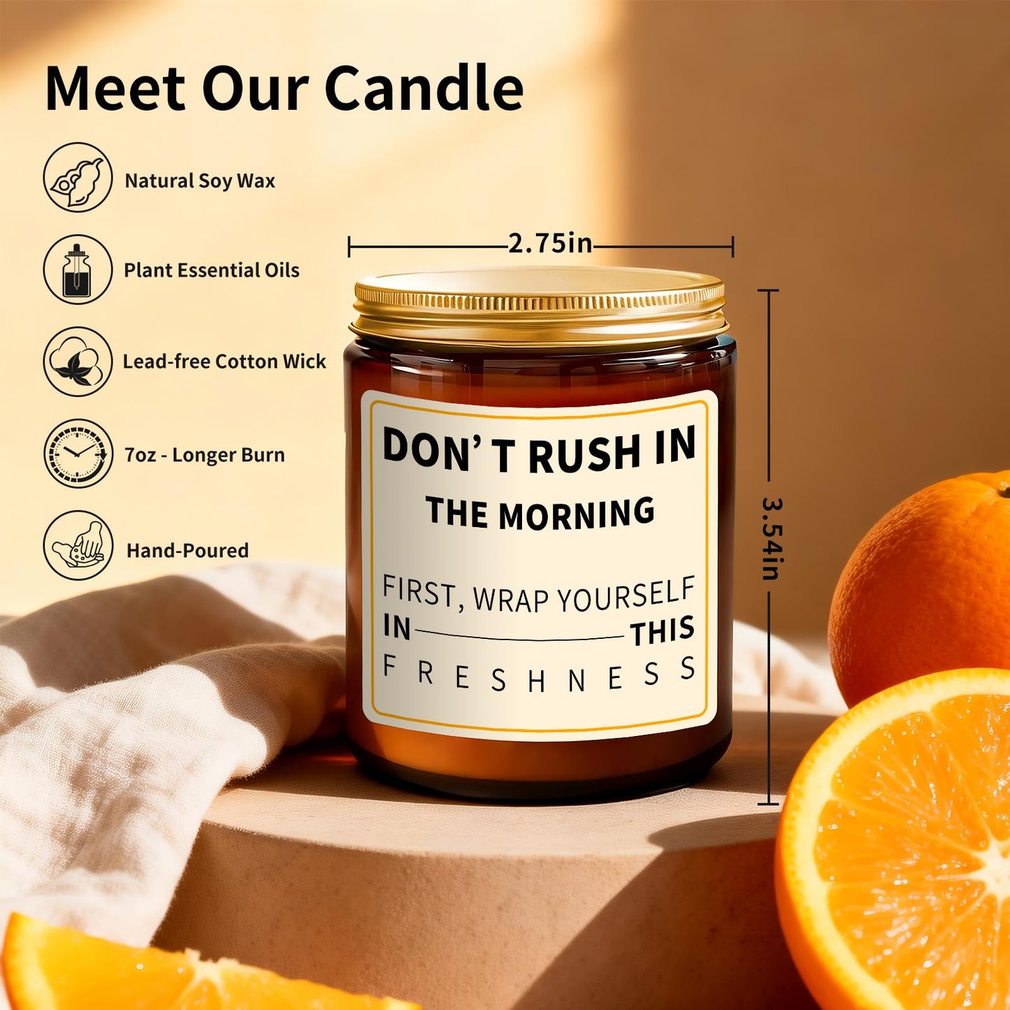 Morning Orange Scented Candle - Don't Rush on Morning - Fresh Morning Candles for Women Men, 7oz Soy Candles for Home Scented - Energy Aromatherapy Candle for Relaxation Mothers Day Gifts for Mom
