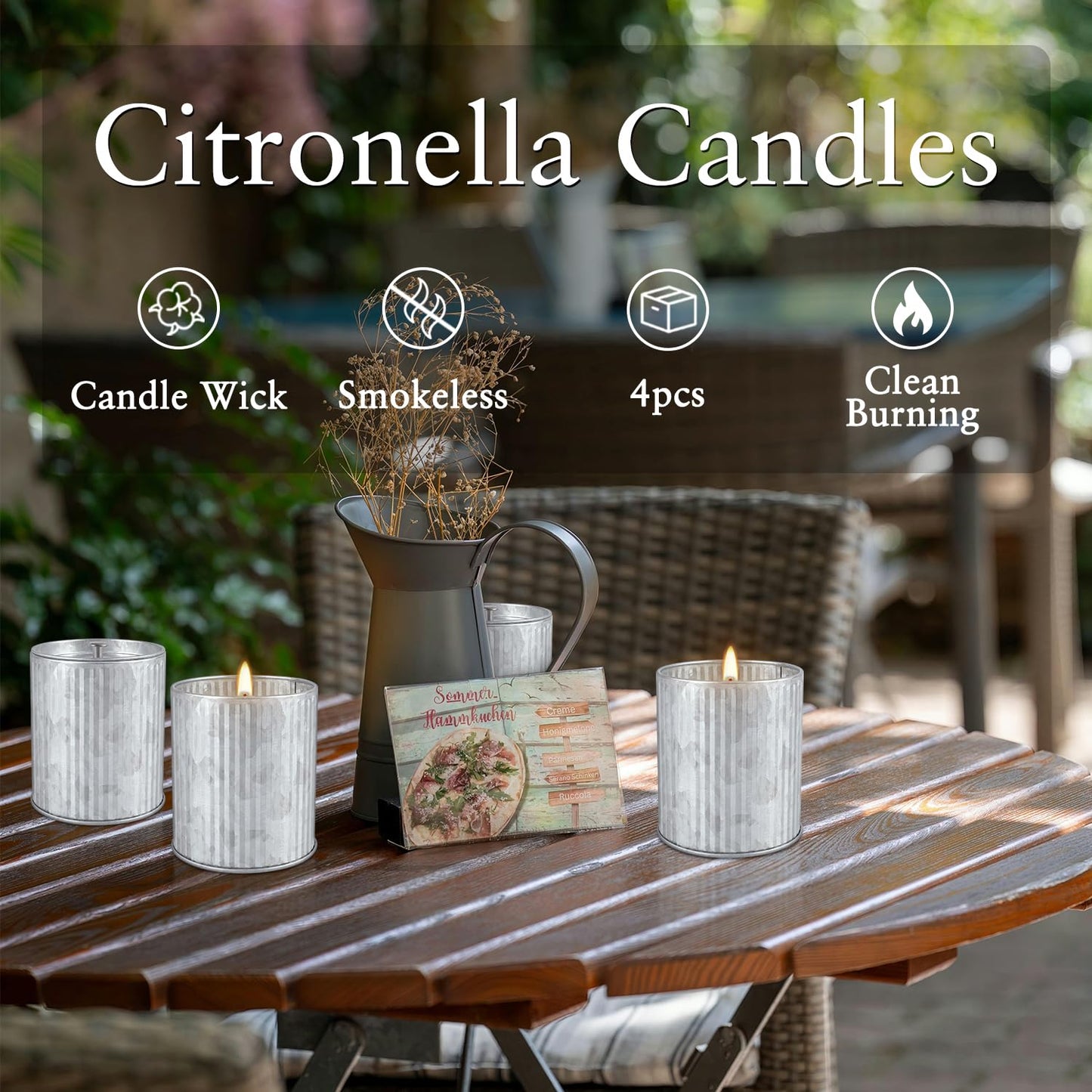 4Packs Citronella Candles Outdoor Indoor,Natural Soy Wax Scented Candles,Long Lasting Burning for Home Gardon Patio Balcony,Summer Gift,Silver 4oz