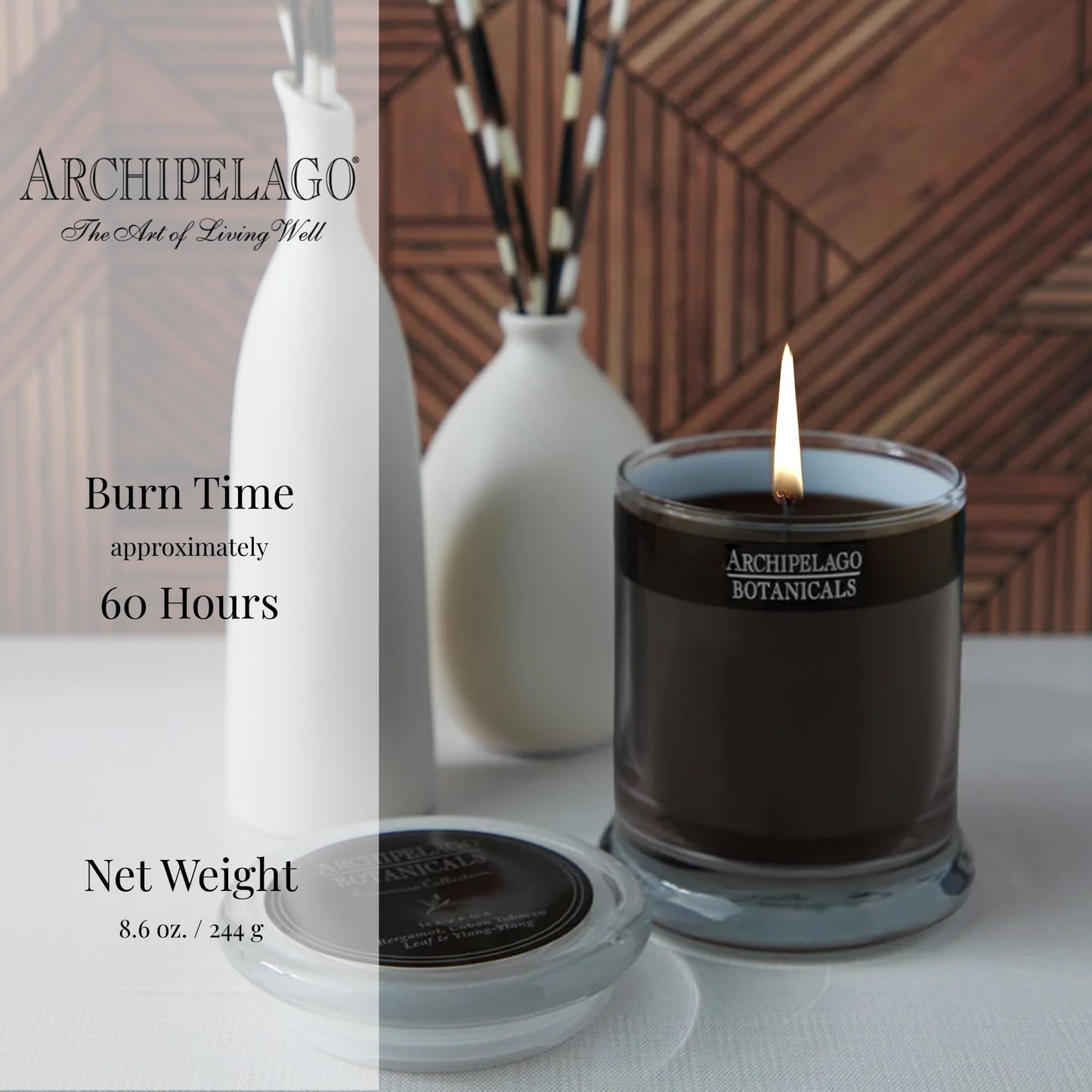 Archipelago Botanicals Havana Glass Jar Candle, Bergamot, Tobacco Flower and Ylang Ylang Scent, Lead-Free Candle Wicks, Burns Approx. 60 Hours (8.6 oz)