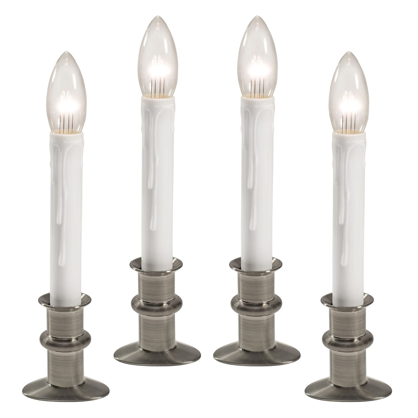 612 Vermont Ultra-Bright LED Window Candles with Timer, Battery Operated, Slim-Line Metal Base, VT-2813-BNW-4R (Brushed Nickel, Pack of 4)