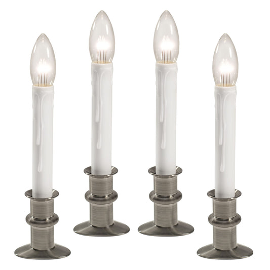 612 Vermont Ultra-Bright LED Window Candles with Timer, Battery Operated, Slim-Line Metal Base, VT-2813-BNW-4R (Brushed Nickel, Pack of 4)