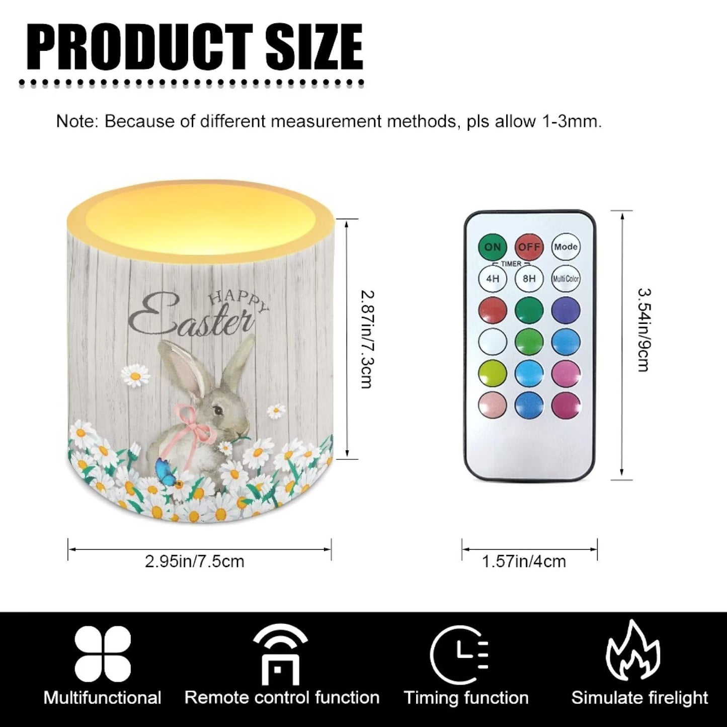 Merkmak Daisy Bunny Flameless Candles with Remote and Timer Battery Operated Flameless LED Pillar Candles for Indoor Outdoor Home Decoration Happy Easter Day Tealights
