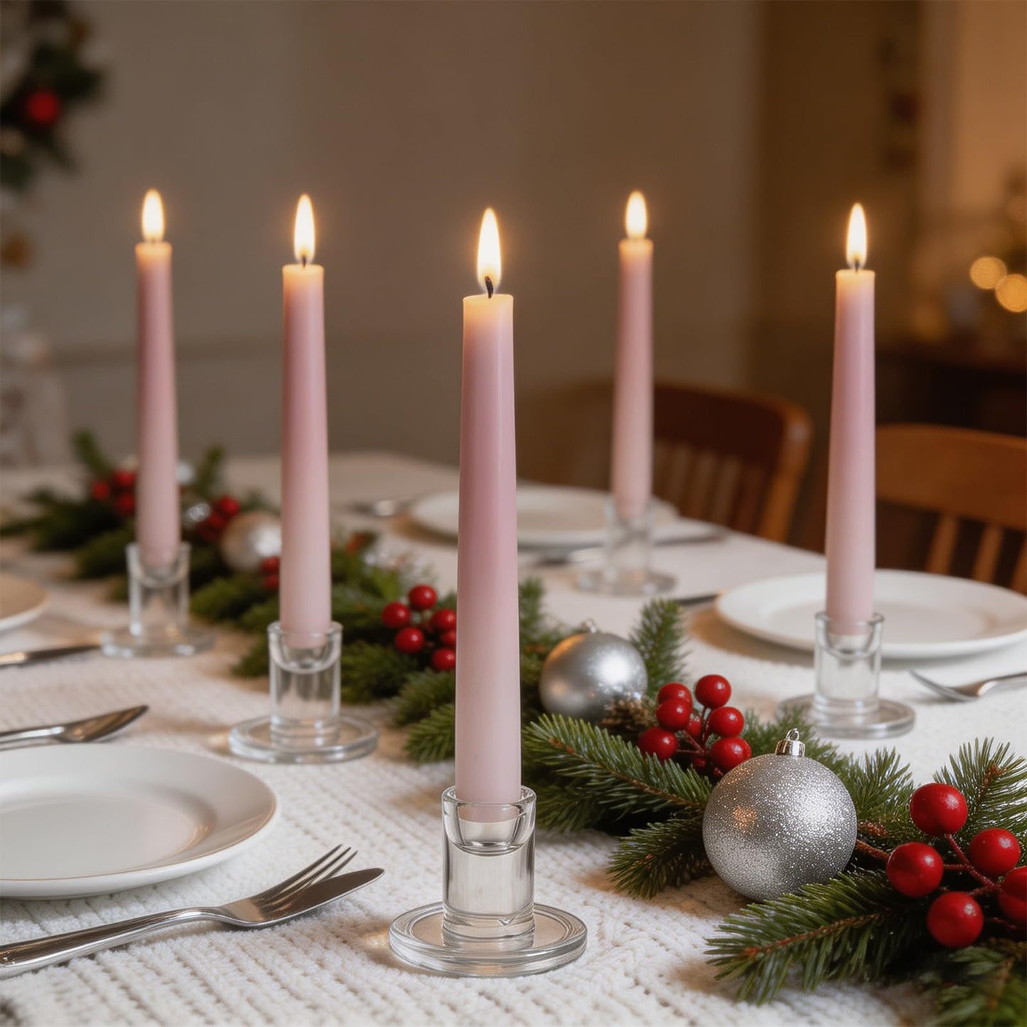 6 PCS Glass Taper Candle Holders Clear Short Tapered Candlestick Holders Set Small Glass Candle Stick Holder Decor for Table Centerpiece Wedding Dining Room Party Christmas Home Decorations
