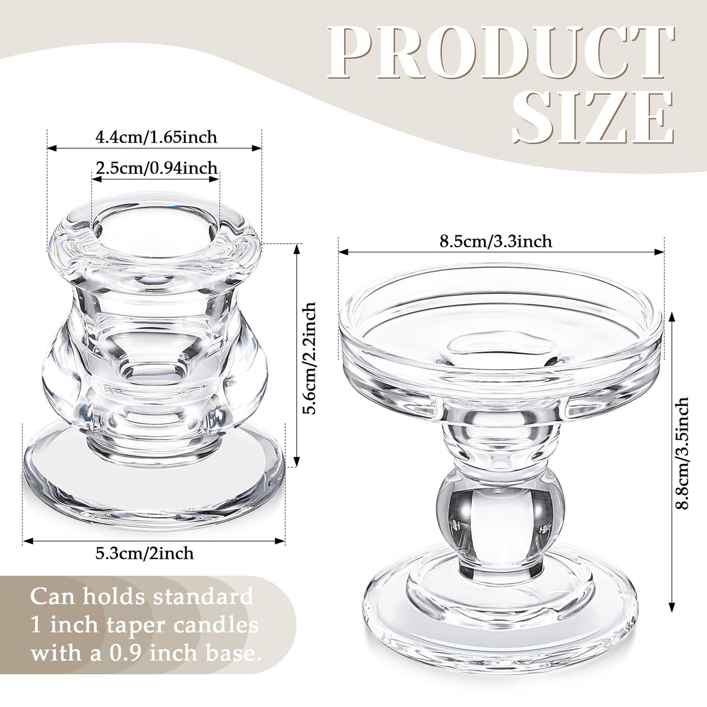Rtteri Unity Candle Holder for Wedding Set of 3 Glass Candlestick Holder for Taper and Pillar Candle 3.5'' 2.2'' Wedding Ceremony Dinning Table Centerpiece Home Party Birthday Church Decor(Clear)