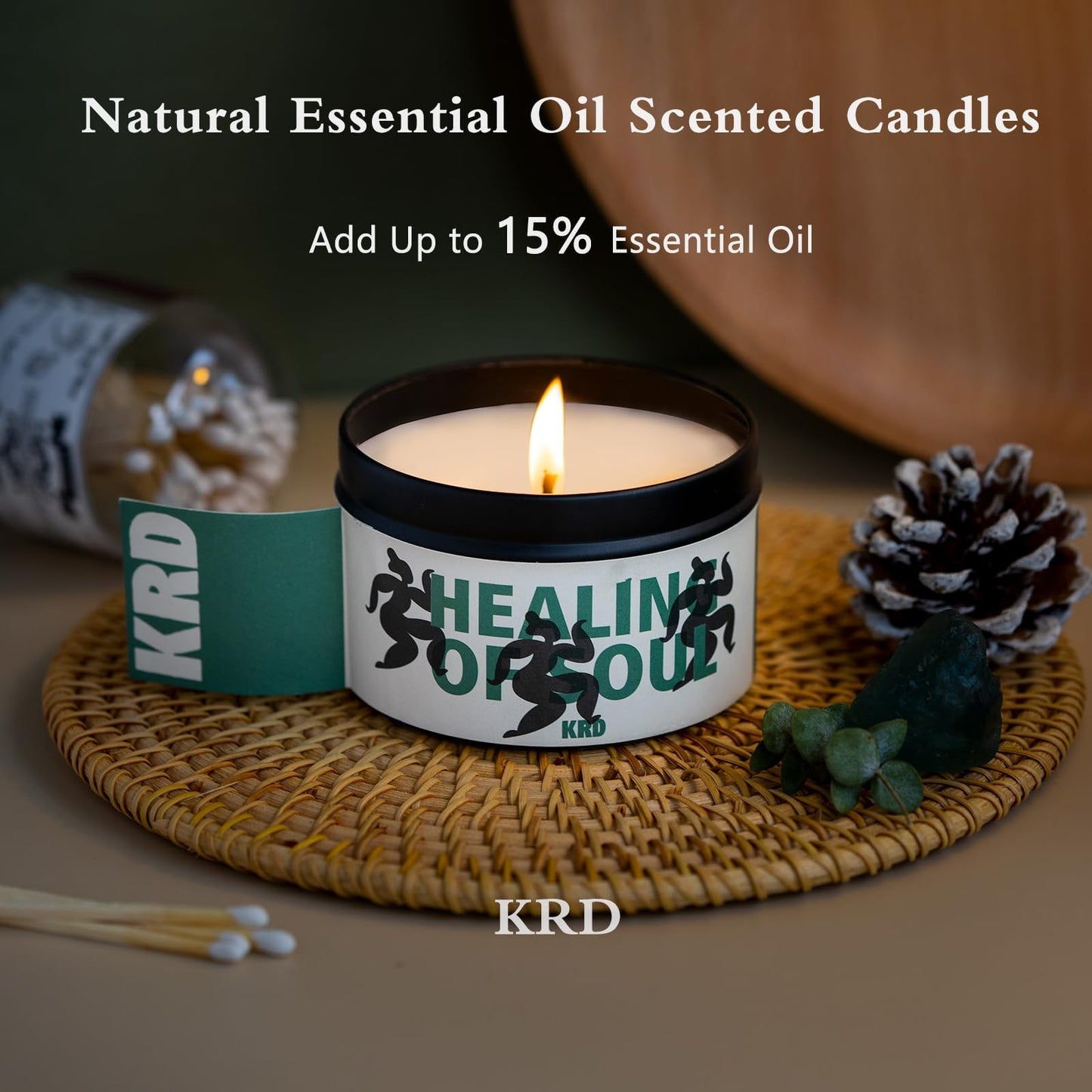 KRD Cashmere Wood Chestnut Candle, 6.4oz Strong Scented Candle, 42H Burn, Warm Woody Coconut Soy Wax Aromatherapy