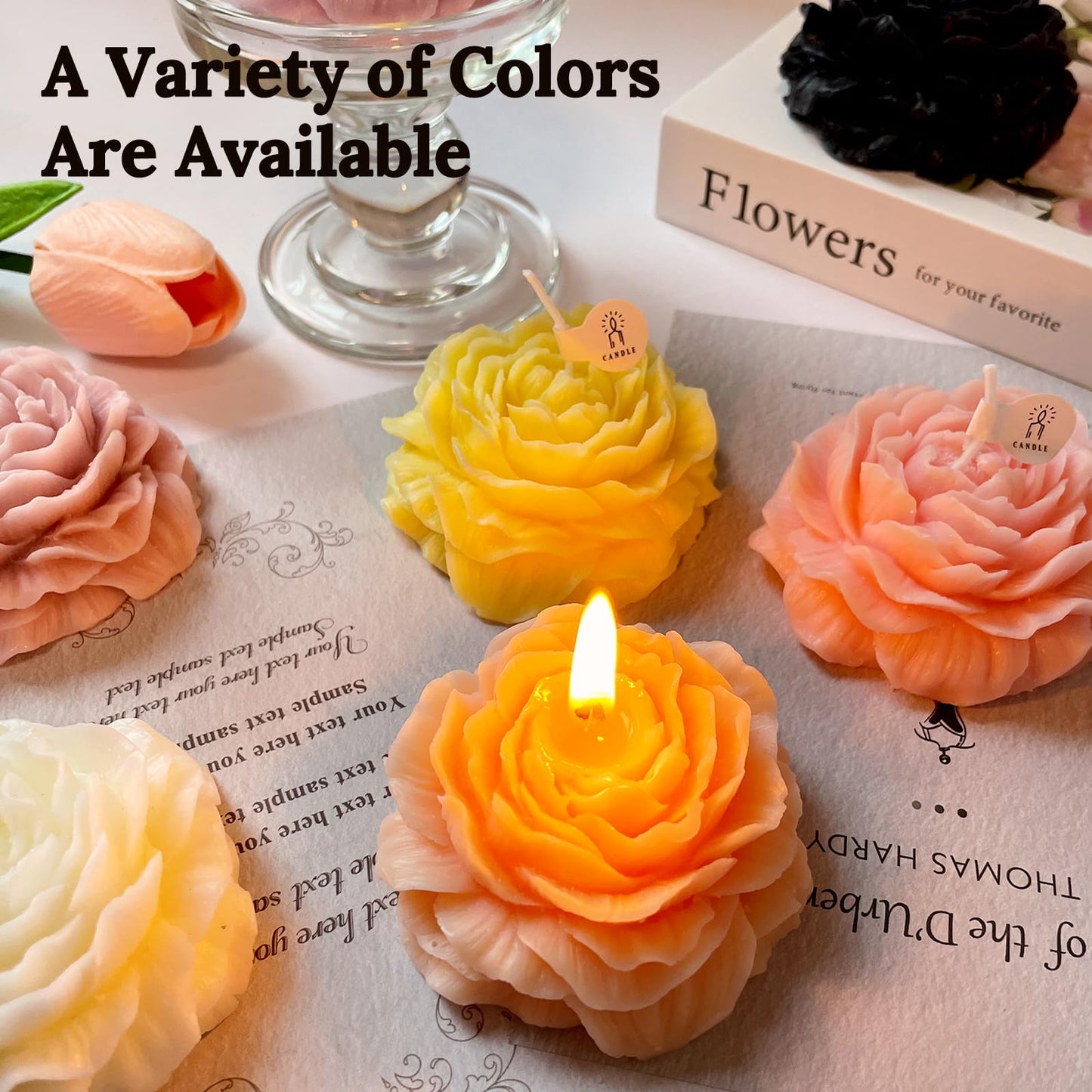 3 Inch Purple-Pink and Light-Peach Peony Flower Shape Candle for Women - Aromatic Pastel Aesthetic Candle with Fragrance - Christmas Gift for Friends Colleagues and Classmates