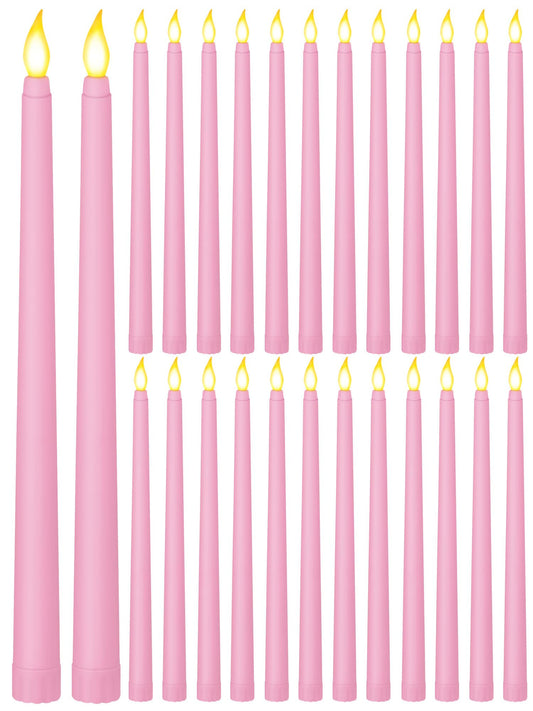 Treela 24 Pcs Flameless Taper Candles Battery Operated Bulk Fake Candles Light LED Candle Sticks Flickering Tapered for Easter Wedding Anniversary Decoration(Basic,11 Inch,Pink)