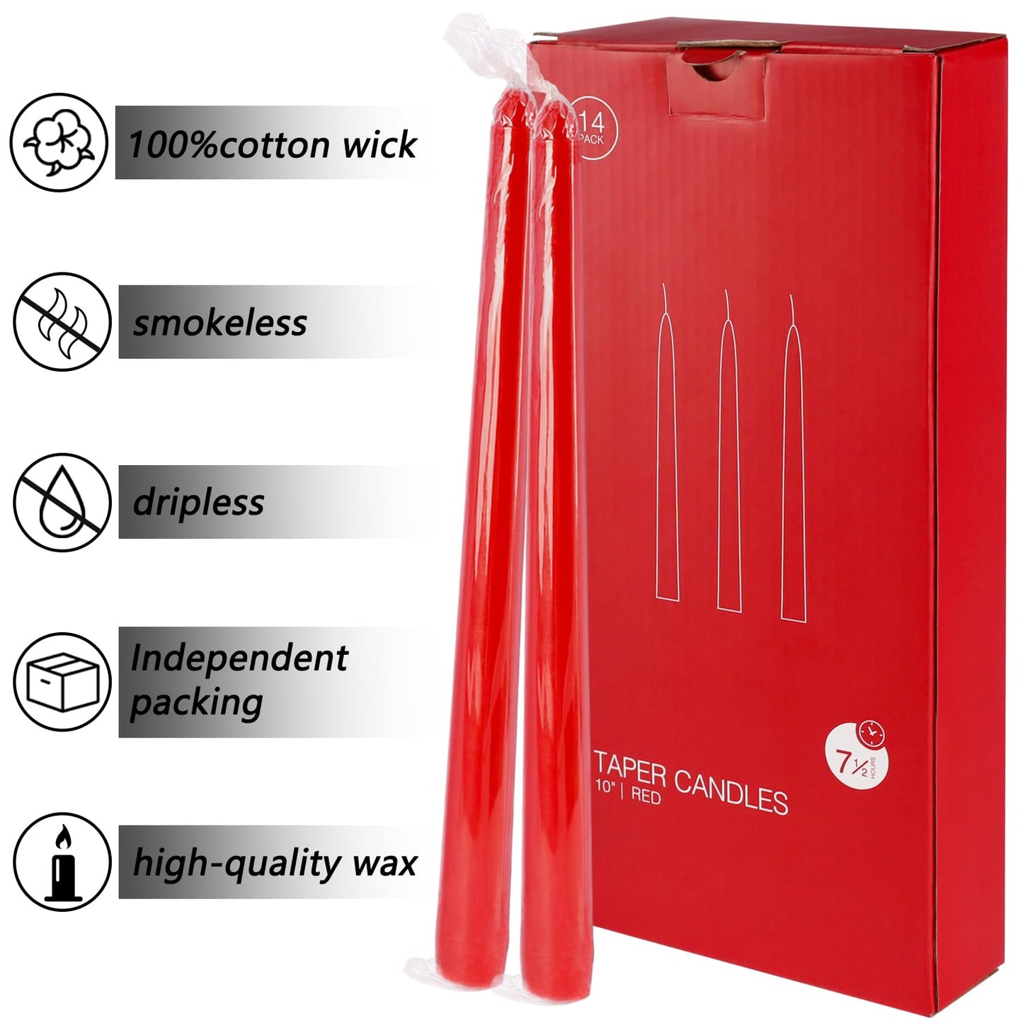 WPONSZU 14 Pack Tall Red Taper Candles 10 Inch Unscented Dripless Candlesticks for Christmas,Valentine's Day,Dinner,Party,Brithday,Wedding and Home Decoration - 8 Hour Burn Time.