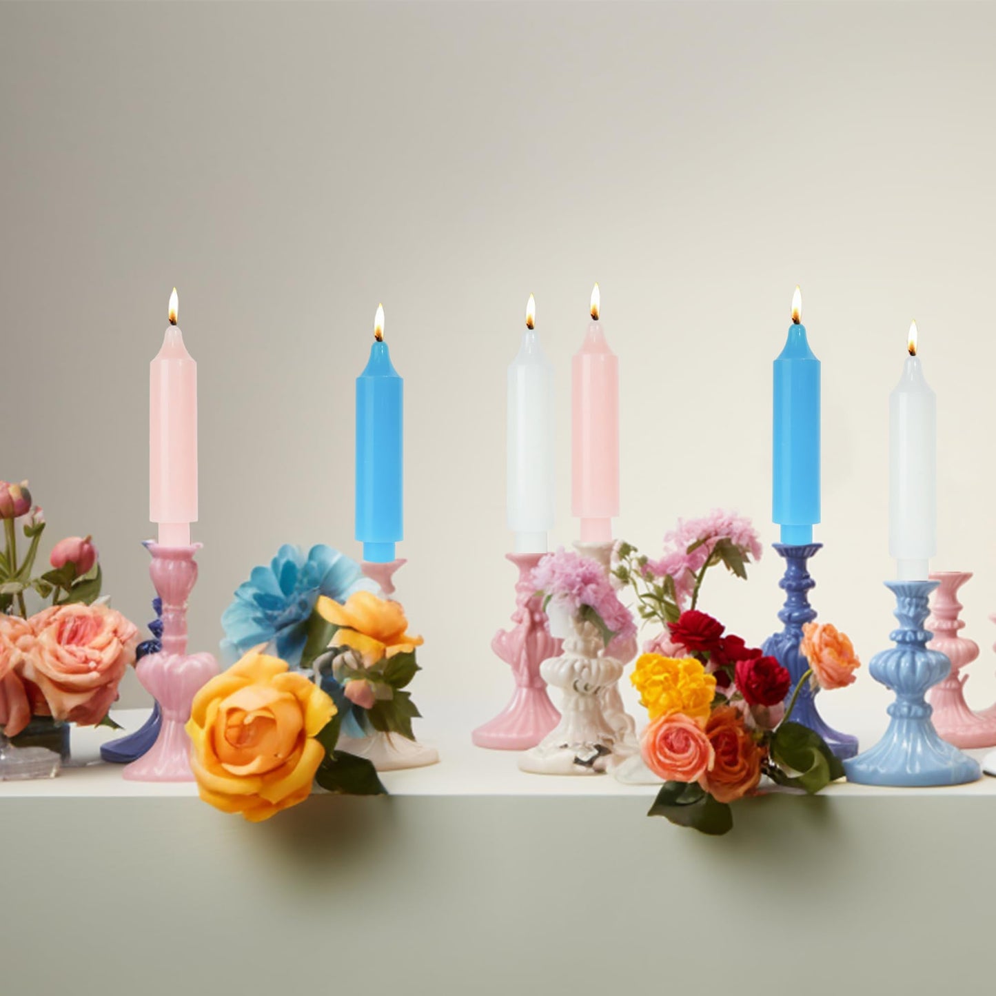 MAITREYA Pink Short Taper Candle Candlesticks Dripless Dinner Candle for Wedding Party Decoration Home Dinner,6.5inch,4 Pack