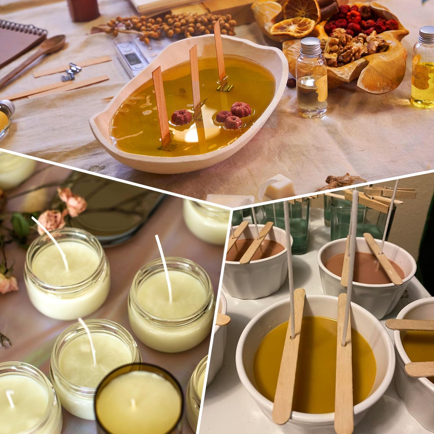 Multiwins 130 Pcs Candle Wicks for Candle Making Kit: 100 Cotton & 30 Wood Wicks with Complete Tool Set (Wick Holders, Wick Stickers, Candle Tabs, Tweezers, Pen), for Soy Beeswax DIY Candles