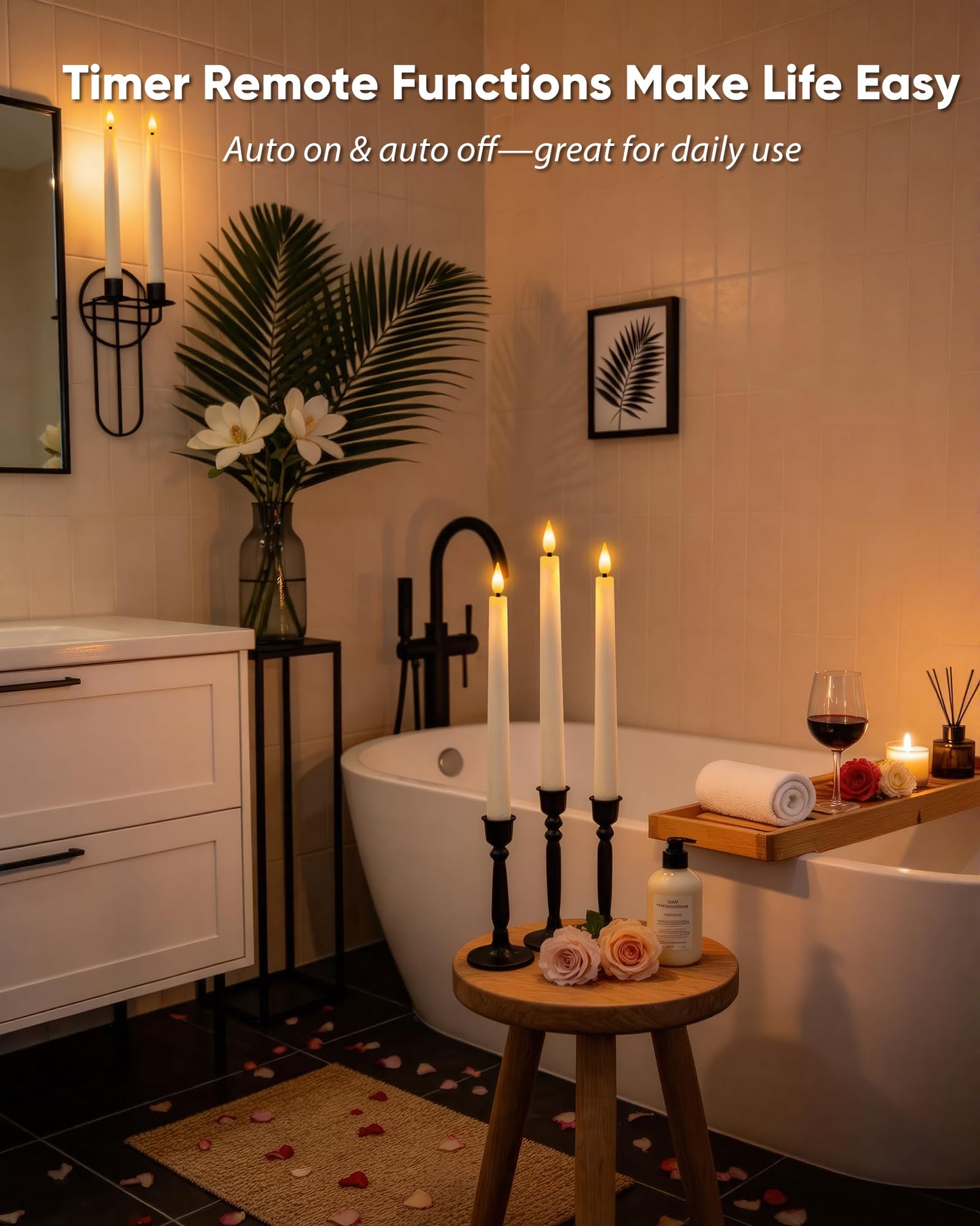 Homemory 6 Pcs Waxy Flameless Taper Candles with Remote, Flickering Battery Operated Candlesticks, Led Fake Candles Tall Candle for Home, Wedding, Party, Ivory, 9.6 inches