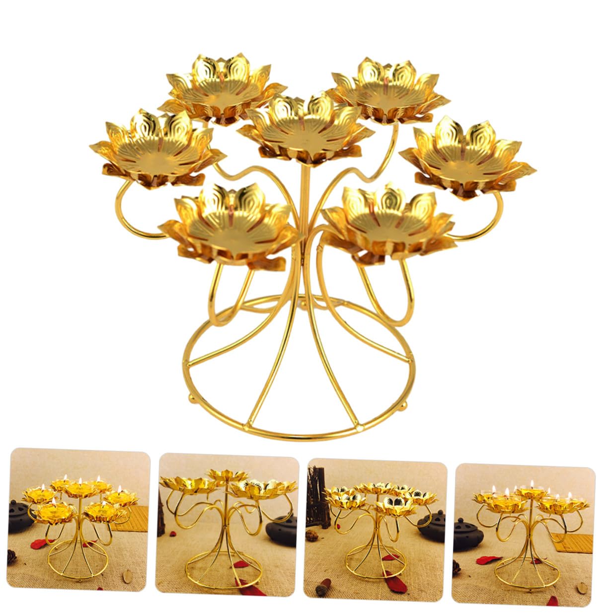IDEANATEGRATE Golden Alloy Lotus Shape Metal Tealight Candle Holder, Heat-Resistant and Not Easy to Break, for Bedroom and Living Room Furniture Decoration