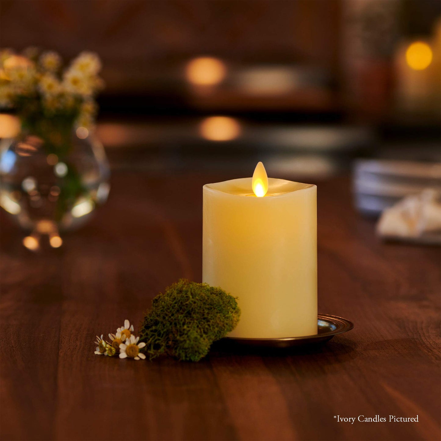Luminara Flameless Pillar Candle, Small (4.5 inches, Unscented) Real-Flame Effect, Melted Edge, Real Wax, Smooth Finish, White, LED Battery-Powered Candle