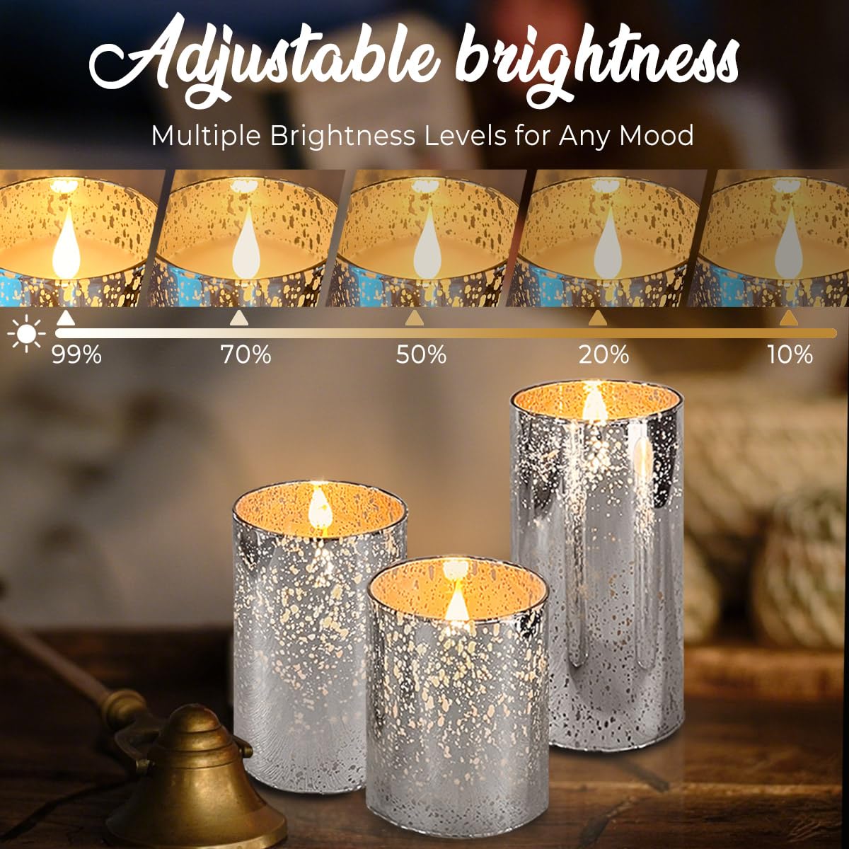 LEDHOLYT Rechargeable Flameless Candle, Flickering LED Pillar Glass Fake Candle with Remote and Timer, Built-in Battery Real Wax Electronic Candle for Room Decoration, Set of 3