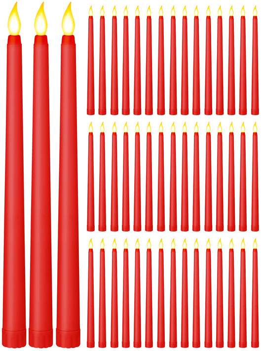 Funtery 48 Pcs Flameless LED Taper Candles Battery Operated Candles Bulk Realistic LED Candlesticks Flickering for Wedding Church Graduation Party Home Decor(Red,Classic Style)
