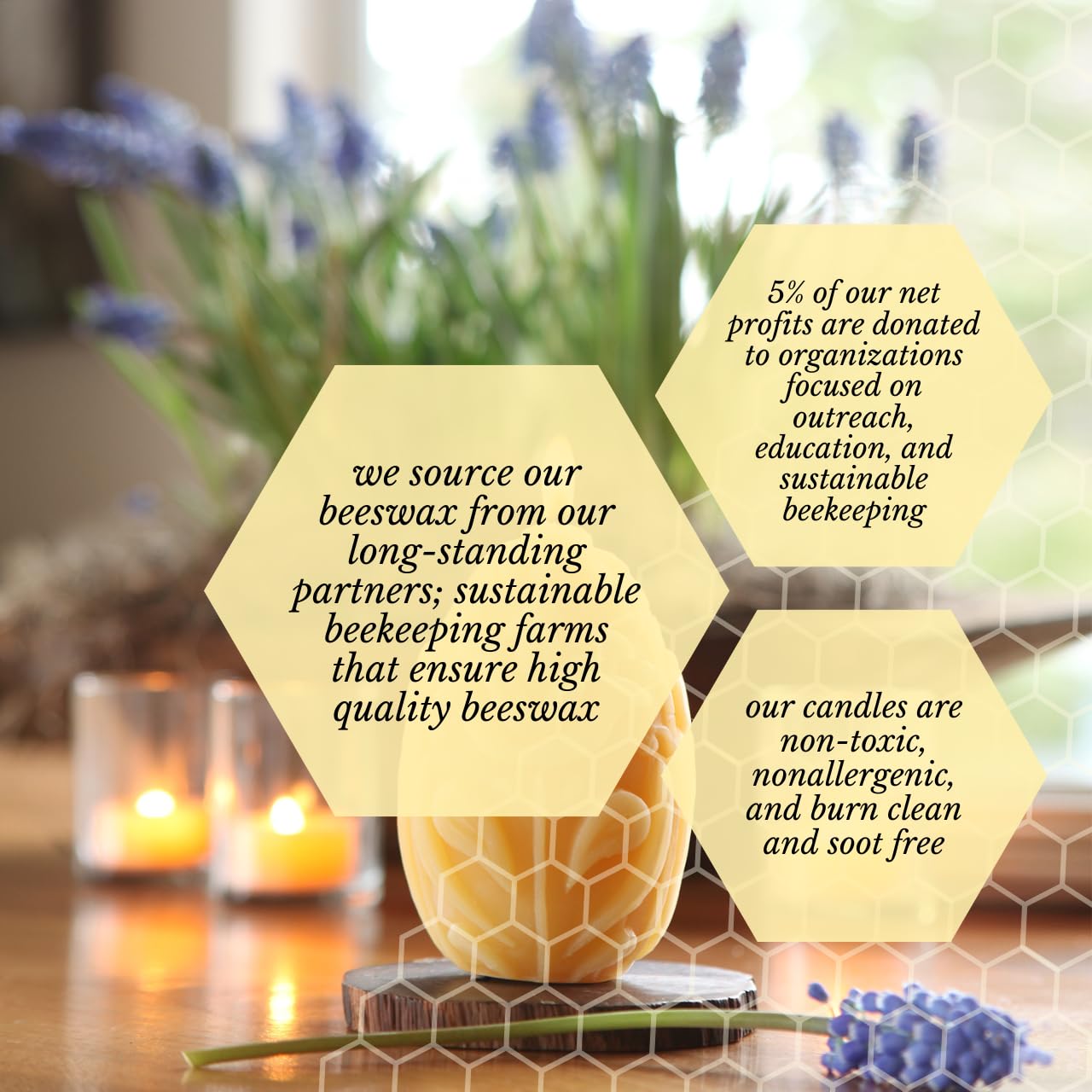 Big Dipper Wax Works Beeswax Egg Pillar Candle, 100% Pure Beeswax, 40 Hour Burn, 3.5 Inch Floral Sculpted Design, Cotton Wick, Unscented Natural Honey Aroma, Spring and Easter Decor