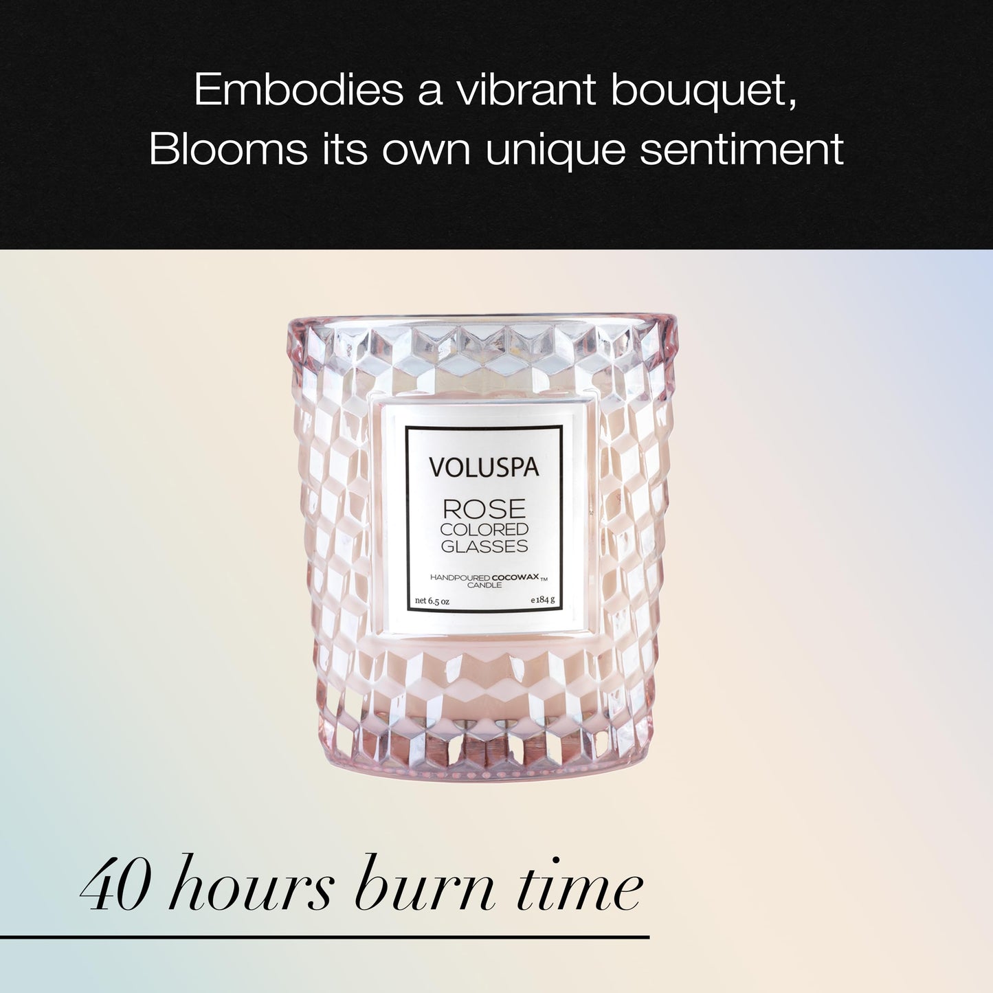 Voluspa Rose Colored Glasses, Classic Candle Jar, 6.5 Ounce, 40 Hour Burn Time, Coconut Wax for Clean Burning, Handcrafted in the USA
