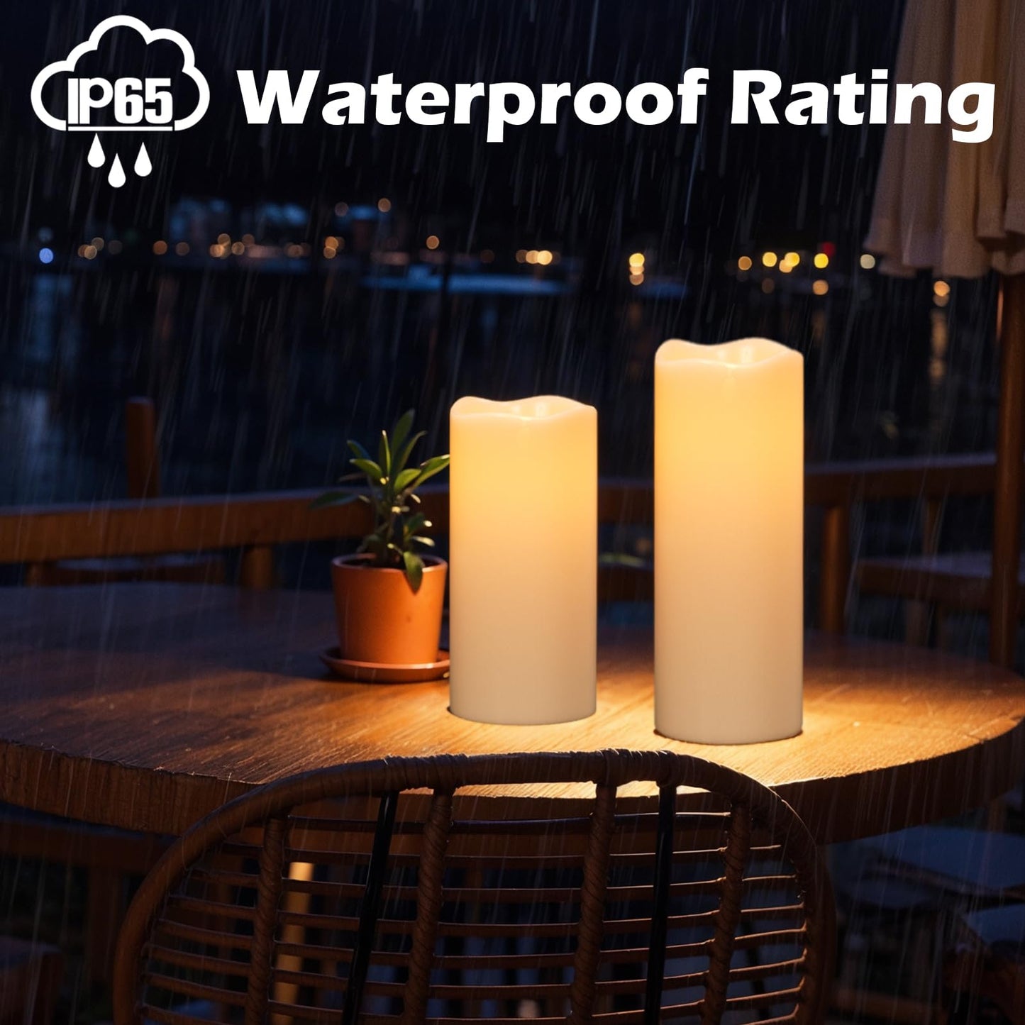 Wondise Solar Powered Flameless Candles IP65 Outdoor Waterproof Rechargeable LED Candles Battery Operated Dusk to Dawn Plastic for Camping Patio Porch Lanterns(2 Pack, 4" D x 8" H x 10" H)