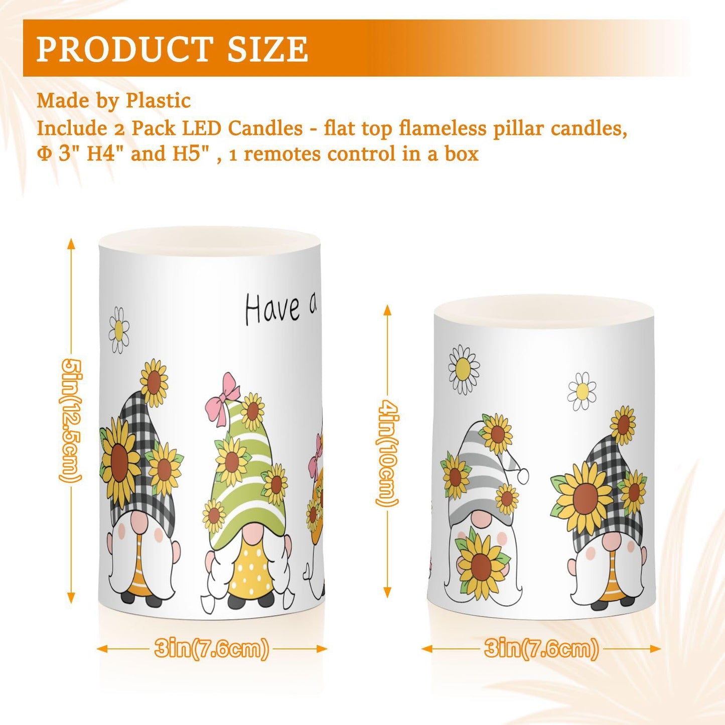 Eionryn Sunflower Gnomes Flameless Candles Autumn Spring Summer Yellow Floral Battery Operated LED Candles with Remote Timer Electric Candles for Home Party Decor 2pcs