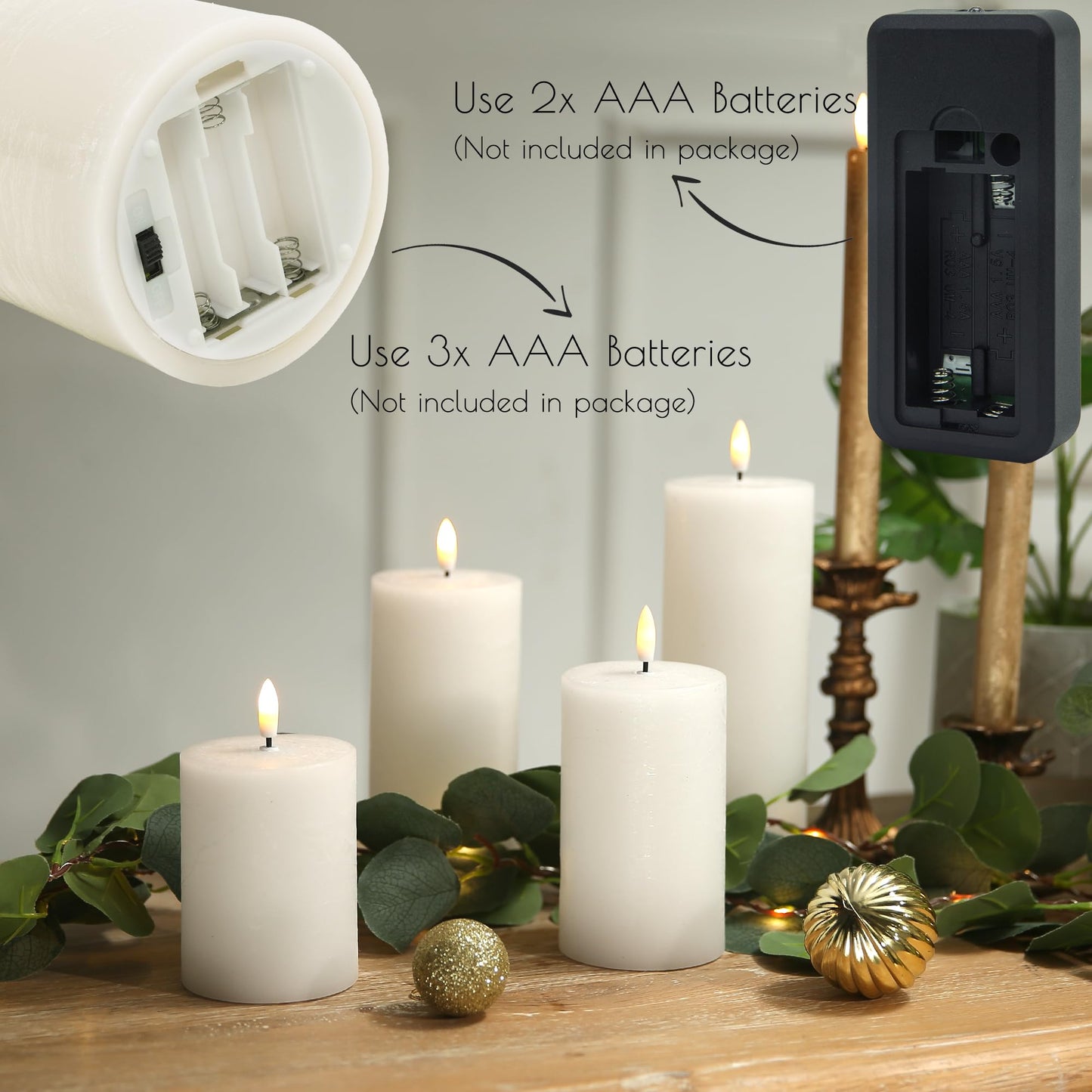 LUSHARBOR Flameless Candles, 4 Pack Battery Operated Candles with Remote, Real Wax LED Fake Candles with Timer Flickering for Christmas Wedding Home Party D3 H 5" 6" 7" 9" White