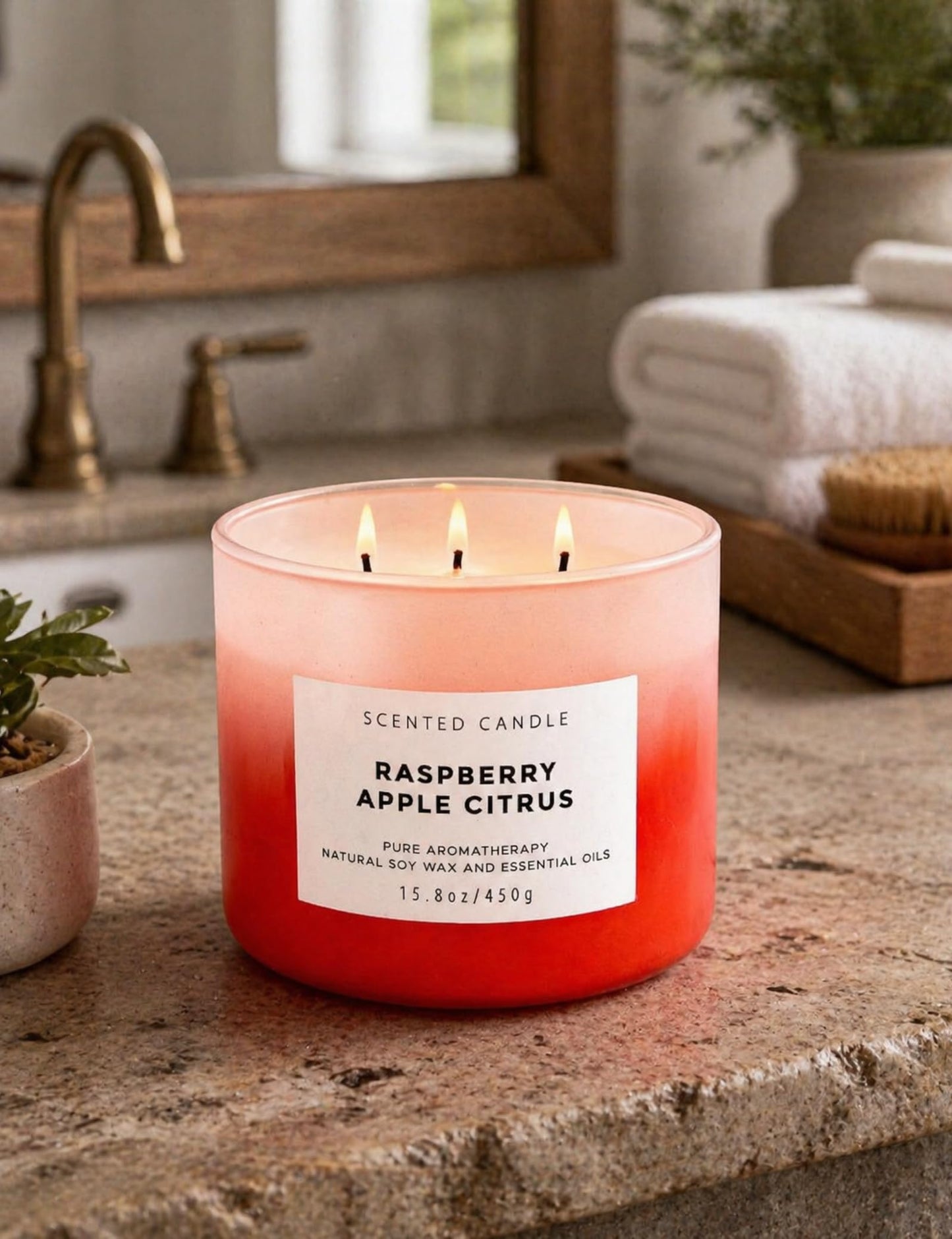 Raspberry Apple Citrus 3-Wick Soy Candle | 15.8 oz Large Scented Candle for Home | Clean Burn Long Lasting | Fruity Citrus Spice Scent | Gift Ready