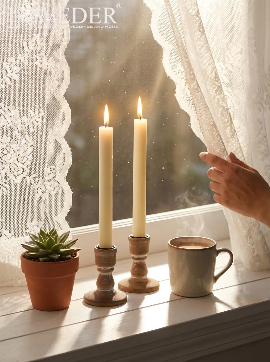 Inweder Wooden Taper Candle Holders: Wood Candlestick Holders Rustic Farmhouse Fall Decor for Living Room Dinning Table Centerpiece Christmas Set of 10