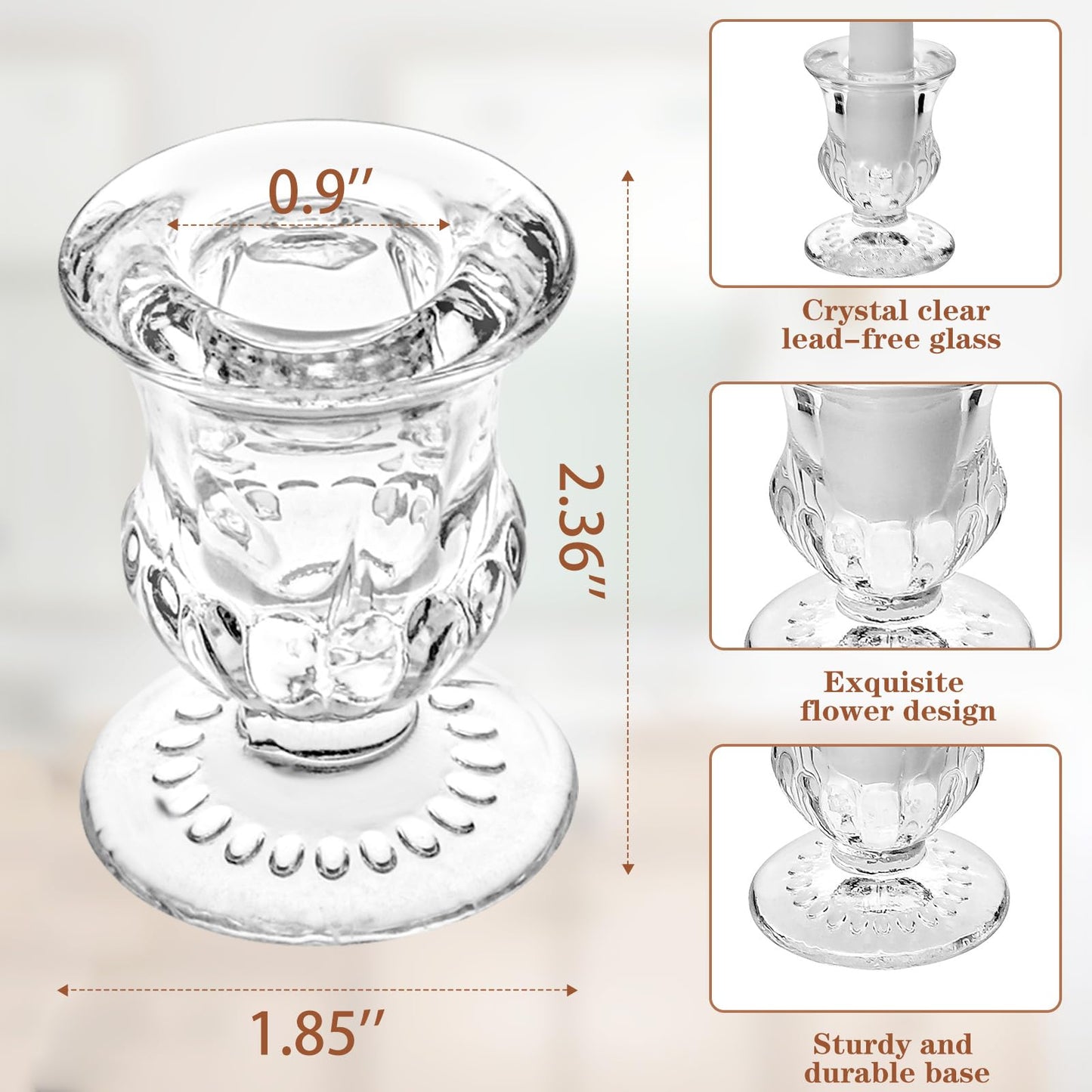 18Pcs Glass Taper Candle Holders Bulk Clear Crystal Candle Stick Candle Holders Elegant Tapered Candlestick Holders Bulk Glass Candlestick for Table Centerpiece Wedding Party Christmas Thanksgiving
