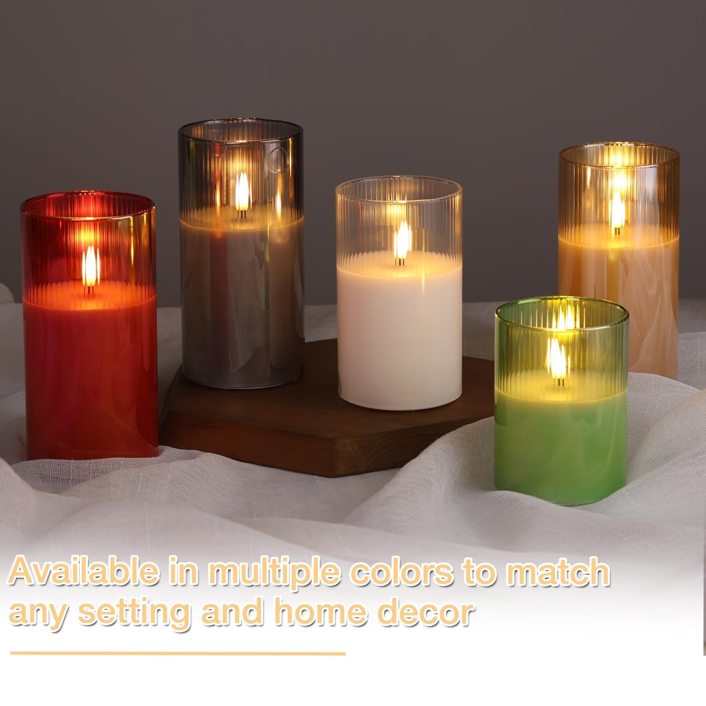 Eywamage Gold Ribbed Glass Flameless Pillar Candles with Remote, Flickering LED Wax Candles Battery Operated Set of 3