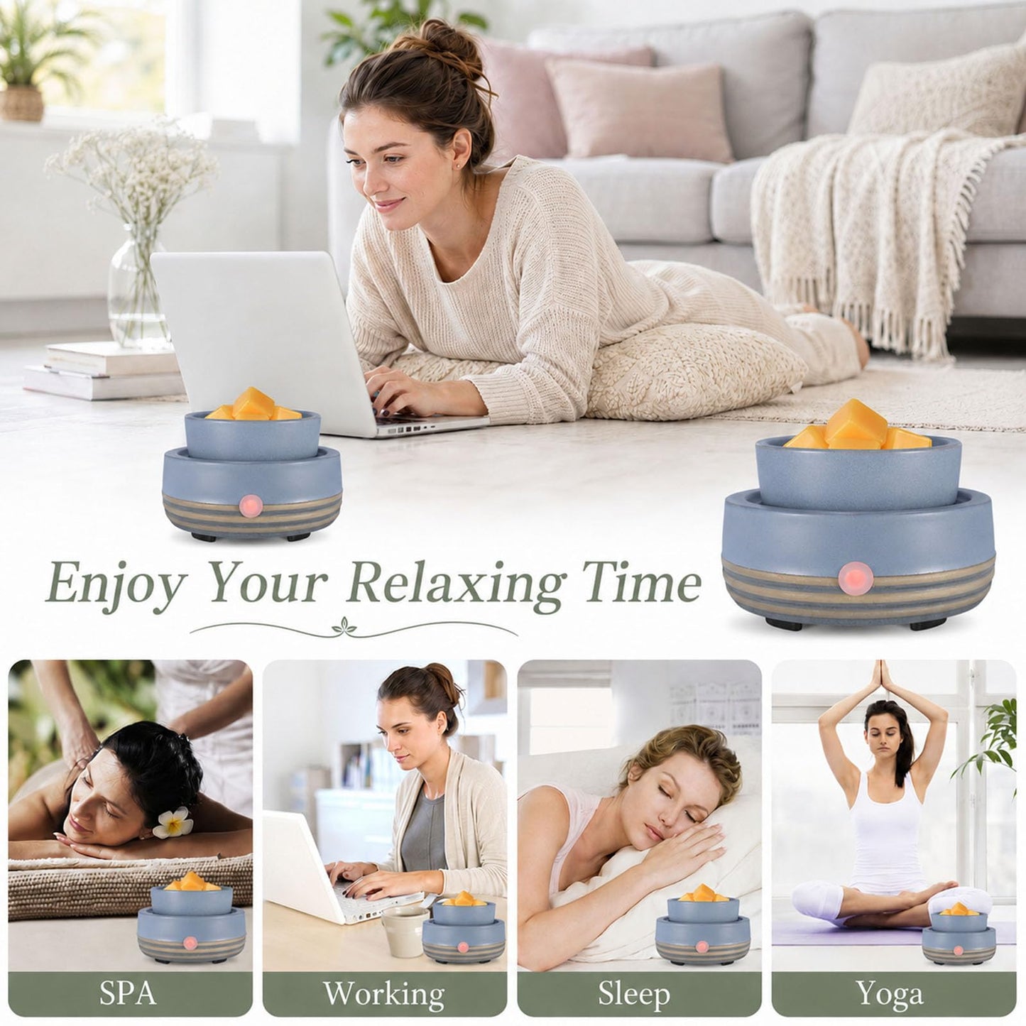Candle Wax Melt Warmer with Timer Ceramic Electric Wax Melt 4-in-1 Oil Burner Adjusting Temperature Fits Yankee Large Jar Scented Candle for Home Decor Birthday Gifts for Women Mom Grandma Girls Blue