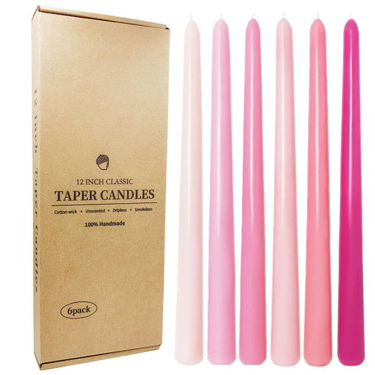 FYBW 12 Inch Pink Taper Candles for Christmas Home Decoration, 6 Pack Color-Gradient Candlesticks for Dinner Wedding Party Holidays Spring