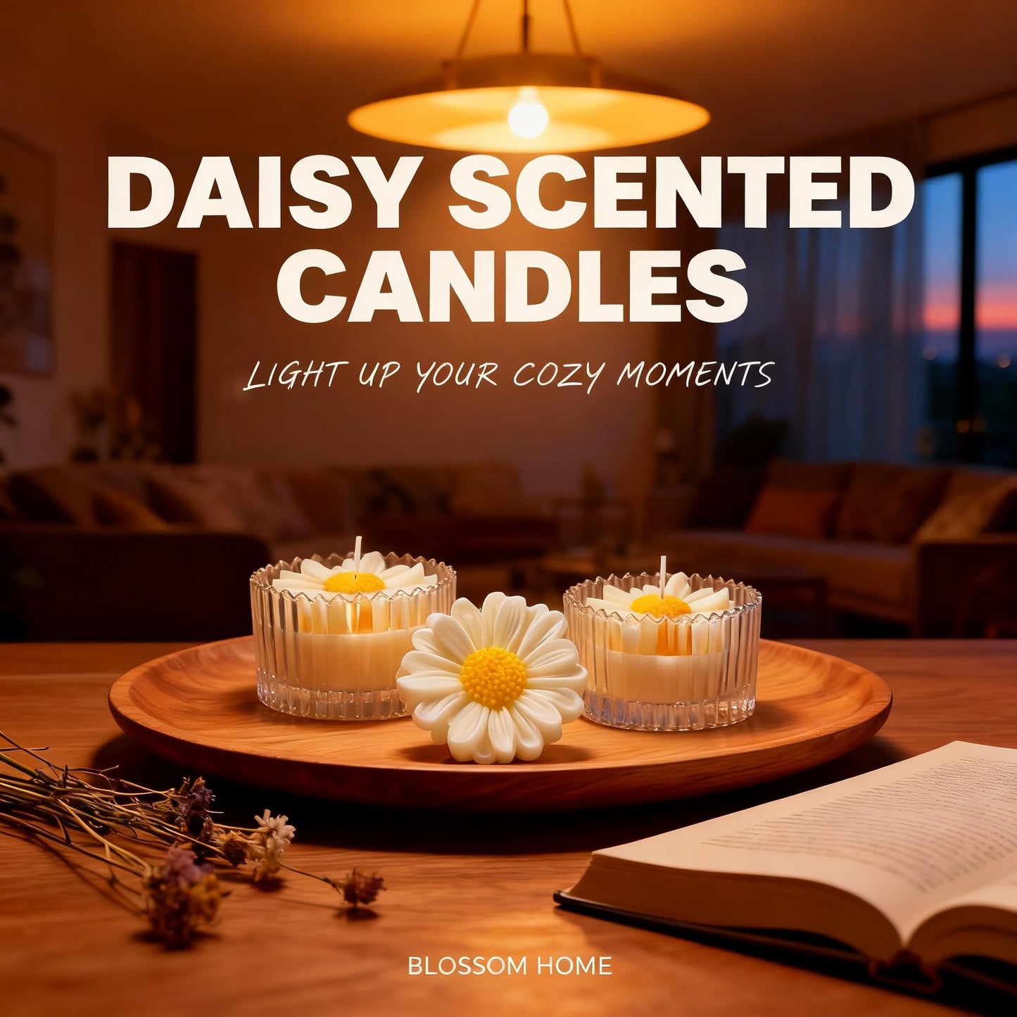 Daisy Flower Aroma Candle,230G Soy Wax Scented Decorative Candle in Glass Jar 8 Hours,Handmade Candle for Table Photo Prop,Prefect Gift for Meditation Stress Relief Mood Boosting Bath Yoga
