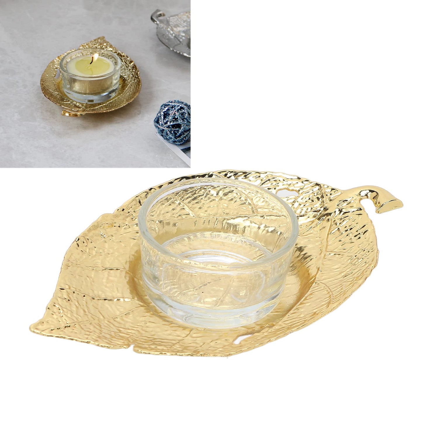 Metal Candle Holder Gold Leaf Candlestick Stand Elegant Simple Design for Christmas Wedding Party Decoration Home Office Decor
