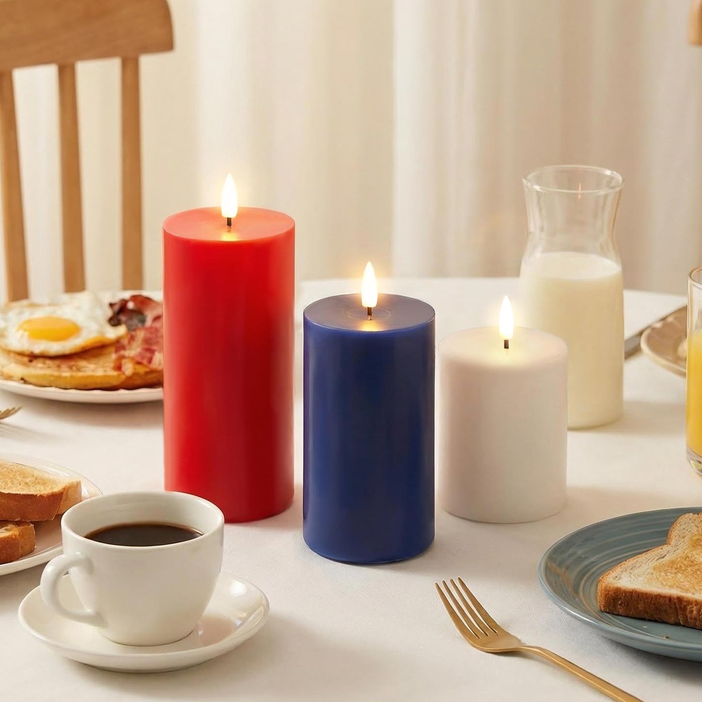 Eywamage Red White Blue Patriotic Flameless Pillar Candles with Remote, Real Wax 4th of July LED Candles Set of 3