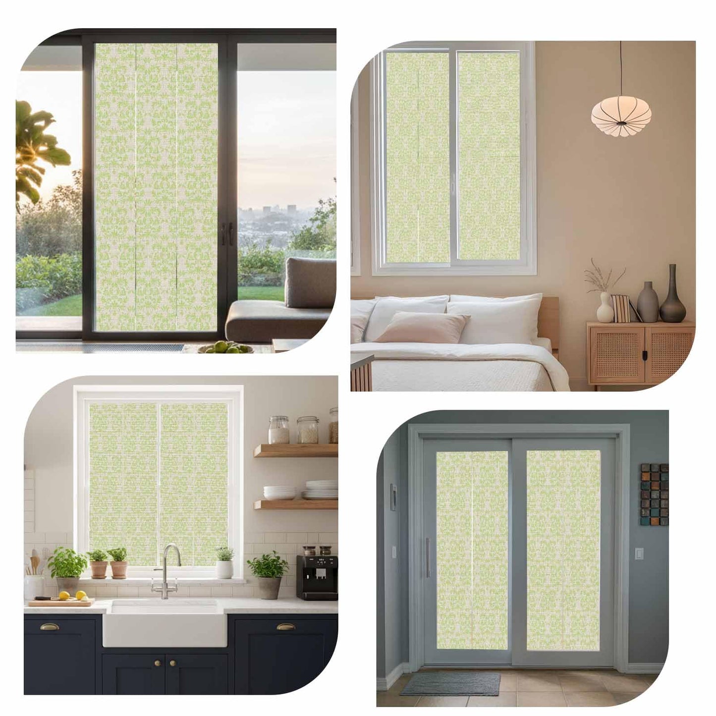 Vintage Green Privacy Window Film, Baroque Textures Abstract Flower Linen Stained Glass Film Non-Adhesive Window Clings, UV Blocking Static Sticker Covering Reusable for Home 19.6x39.3in