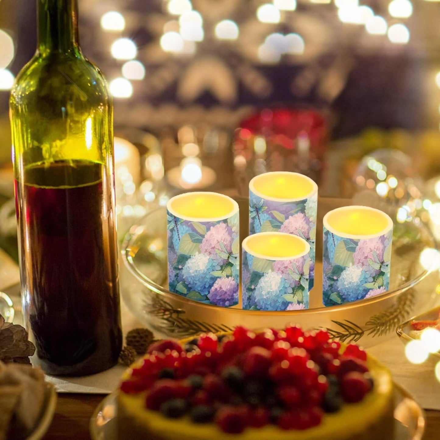 Cozeyat Hydrangea Flameless Candles 4 Pack Battery Powered LED Pillar Candles with Remote Timer Color Changing for Wedding Birthday Indoor Outdoor