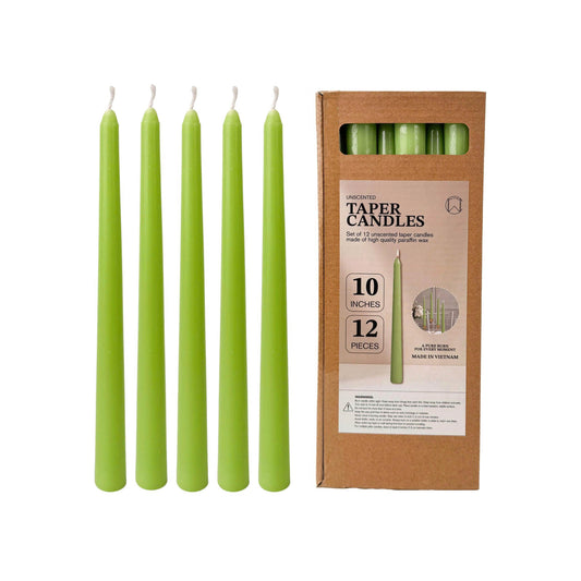 Taper Candles 10 Inch 12 Pack Light Green – CW Studio Unscented Dripless Smokeless Candlesticks, 7-8 Hour Clean Burn – Elegant Dinner Table Centerpiece for Wedding, Holiday Decor & Romantic Dinners