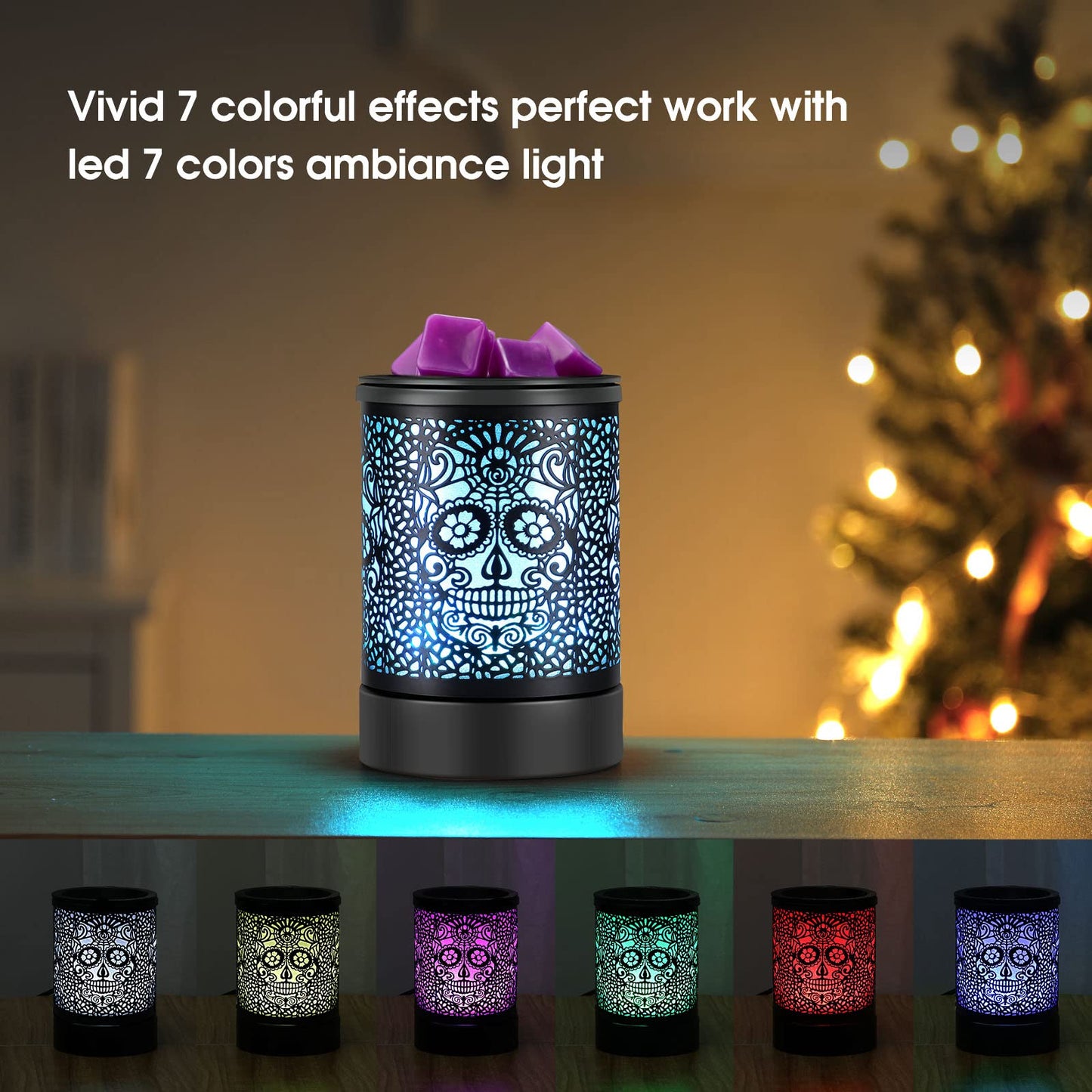 Enaroma Fragrance Wax Melts Warmer with 7 Colors LED Changing Light Scent Oil Candle Warmer for Home Office-Skull Timer