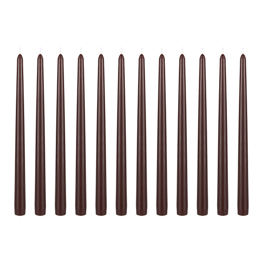 Mega Candles 12 pcs Unscented Brown Taper Candles, Hand Poured Wax Candle 12 Inch x 7/8 Inch, Home Décor, Wedding Receptions, Centerpieces, Occasions, Festivities, Romantic Events, Holders