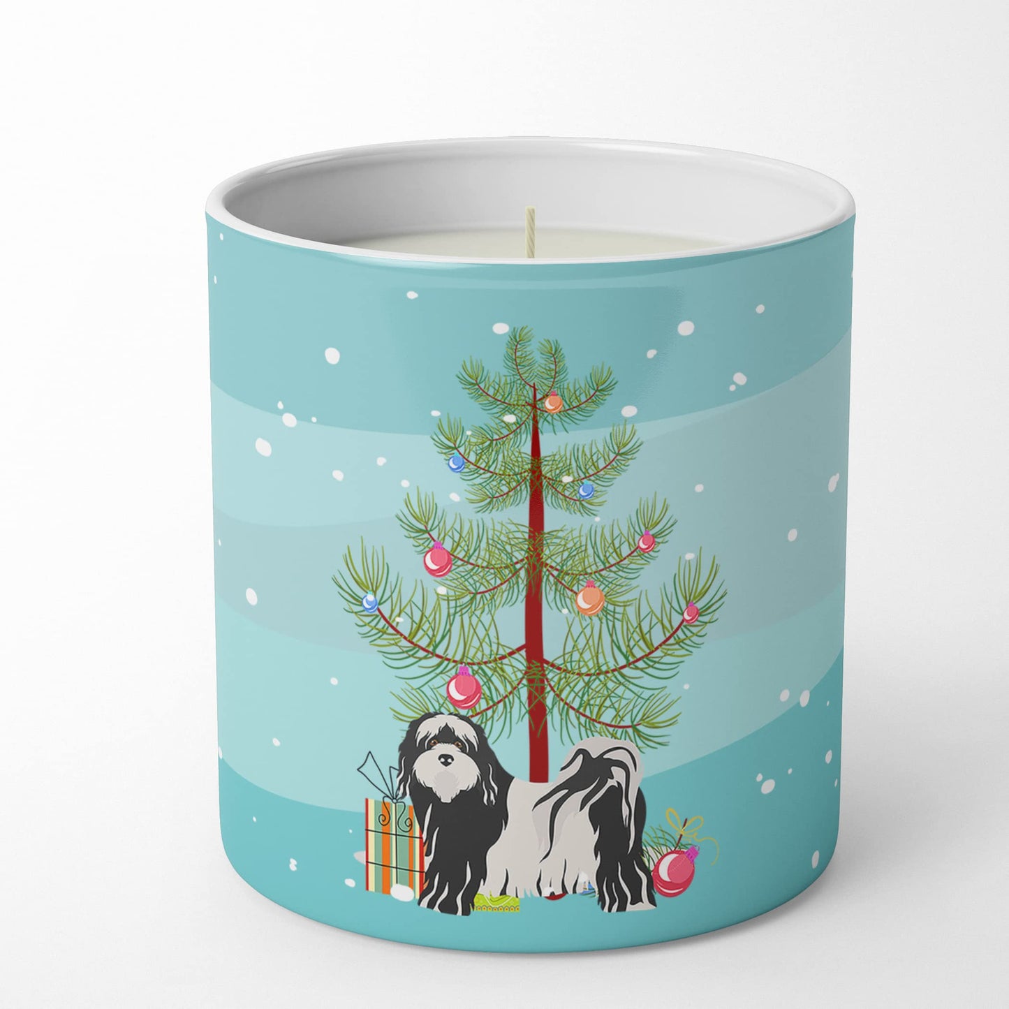 Caroline's Treasures CK3489CDL Tibetan Terrier Christmas Tree 10 oz Decorative Soy Candle Nature Soy Wax Essential Oil Home Decor Ideal for Bedroom Kitchen Bath Office Gift, 10 oz