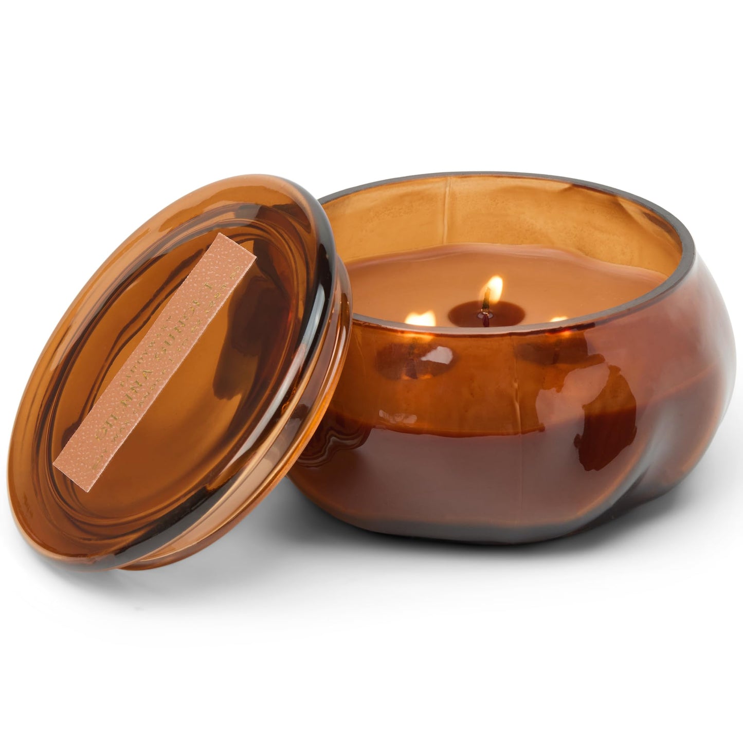 Paddywax Basalt Collection Scented Candle, Soy Wax Blend Glass Jar with Lid, Reusable Home Décor Candle, 10 oz, Amber Vessel, Sienna Sunset