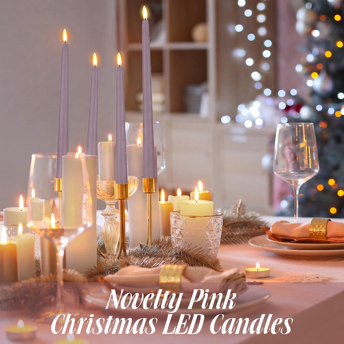 Rossesay 24 Pcs Flameless LED Taper Candles Battery Operated Candle 8.5", 9.65", 10.8", 12.8" Flameless Candlesticks Flickering for Christmas Church Wedding Indoor Decoration(Classic, Purple)