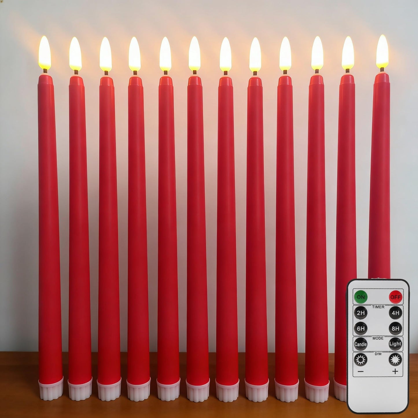 Ni-JASW Red Flameless Taper Candles with Remote, Flickering Battery LED Candlesticks Home Decor Set of 12