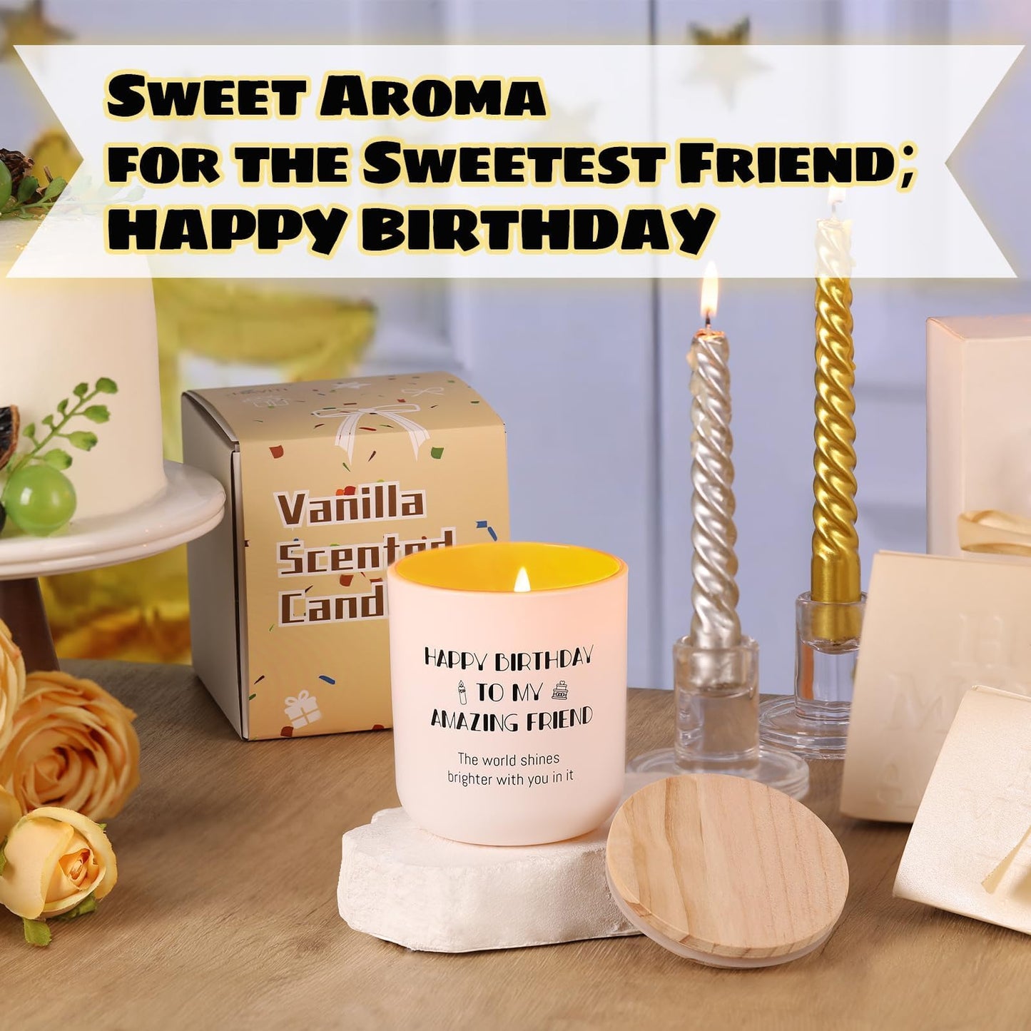 HAVITI Birthday Candle for Women, Vanilla Sugar Scented Candles Soy Wax 8OZ, Luxury Happy Birthday Candle Friend, Mom Sisiter Her Men