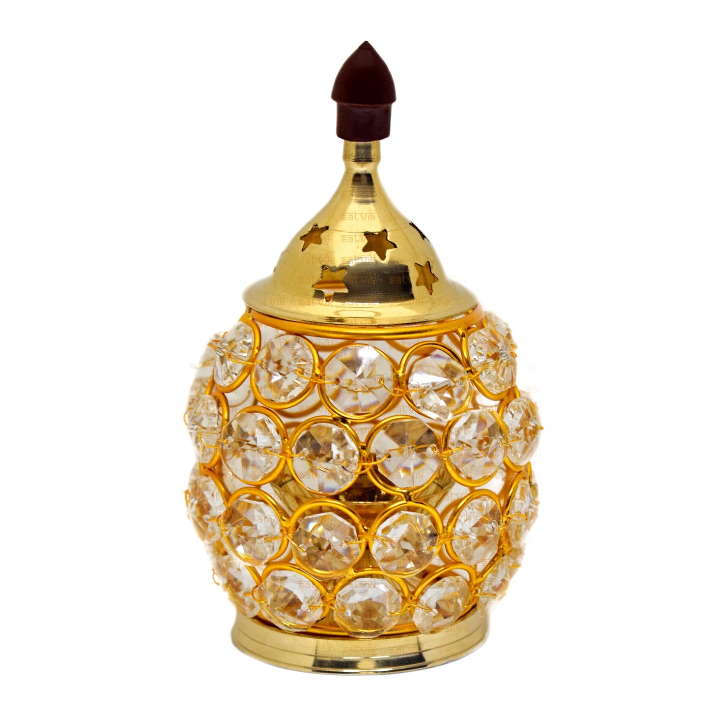 Satvik 5 Inch Akhand Chimney Diya Diwali Gift/Diwali Deepawali Decoration Brass Decorative Crystal Oil Lamp Tea Light Holder Lantern Oval Shape | Puja Lamp Indian Housewarming Gift Items
